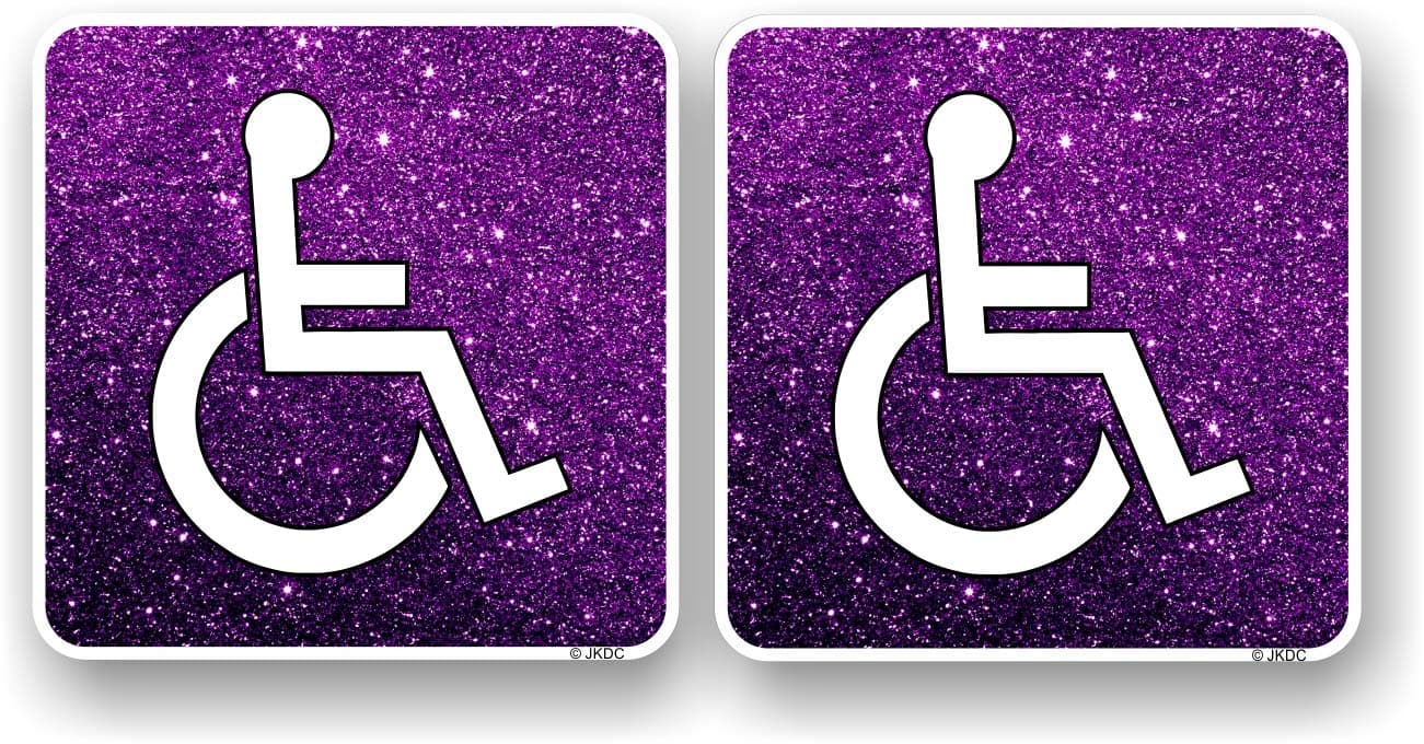 Pair of Funky Disabled Disability Badges With Purple Glitter Motif Vinyl Car Sticker Decal 75x75mm Each