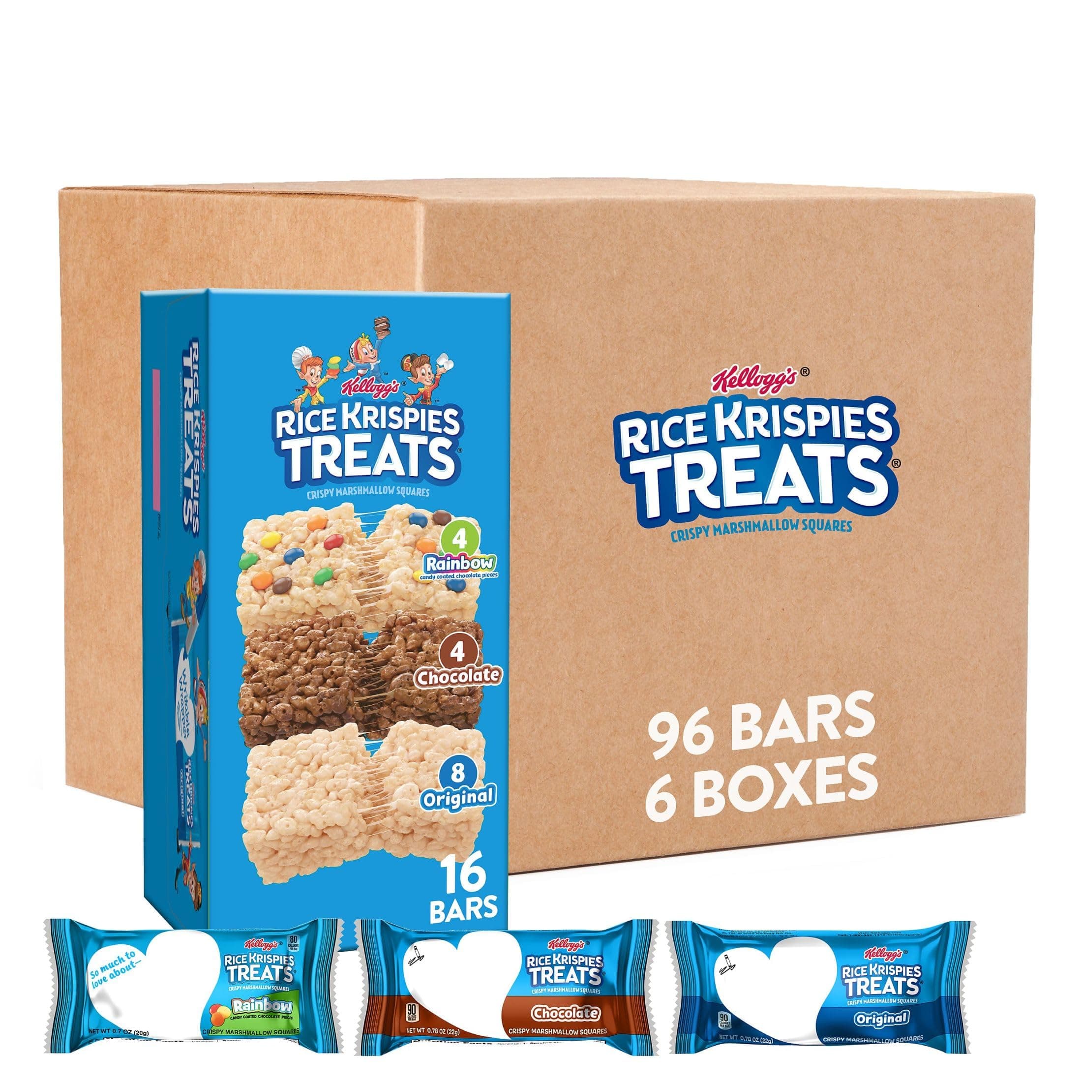 Rice Krispies Treats Marshmallow Snack Bars, Kids Snacks, School Lunch, Variety Pack (6 Boxes, 96 Bars)