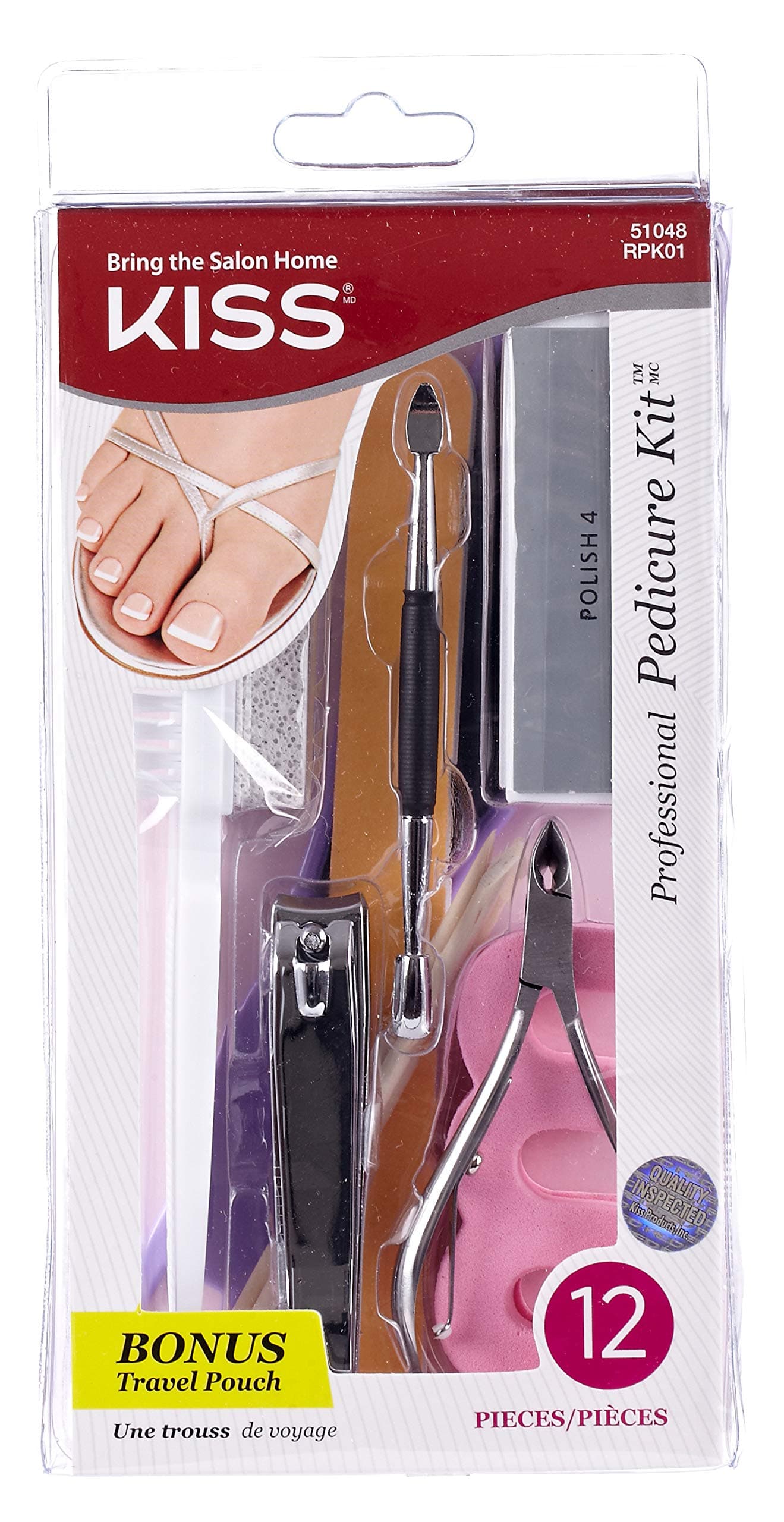 Professional 15 Piece Pedicure Kit with Toenail Clipper, Cuticle Nipper, Foot Brush & Stone, Cuticle Pusher, Smoothing File, Toe Separators, Nail File, Buffer, Manicure Sticks, Travel Pouch