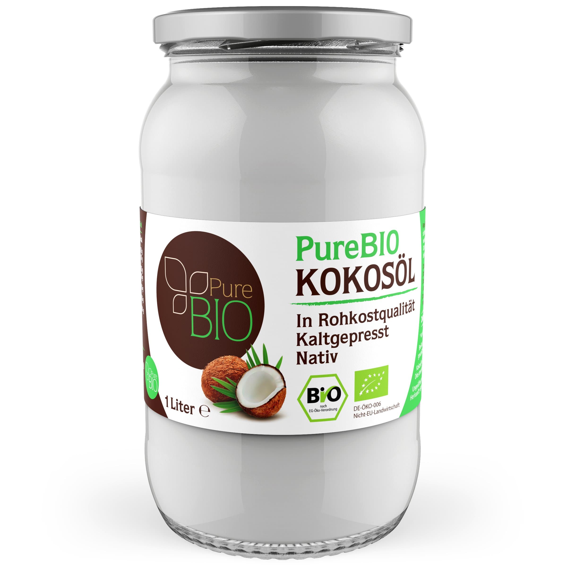 PureBIO Coconut Oil 1000 ml (1 L) for Hair, Skin and Cooking - Organic Coconut Oil Native and Cold Pressed