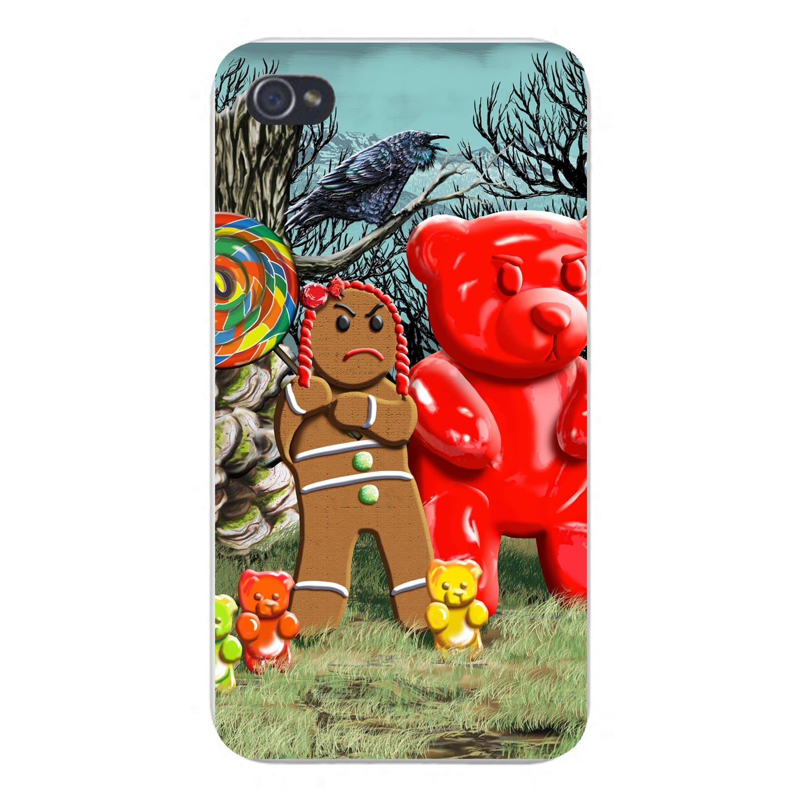 Hat Shark Apple iPhone Custom Case 5 / 5S White Plastic Snap On - Gingerbread Girl w/Gummy Bears, Crow, & Lollipop