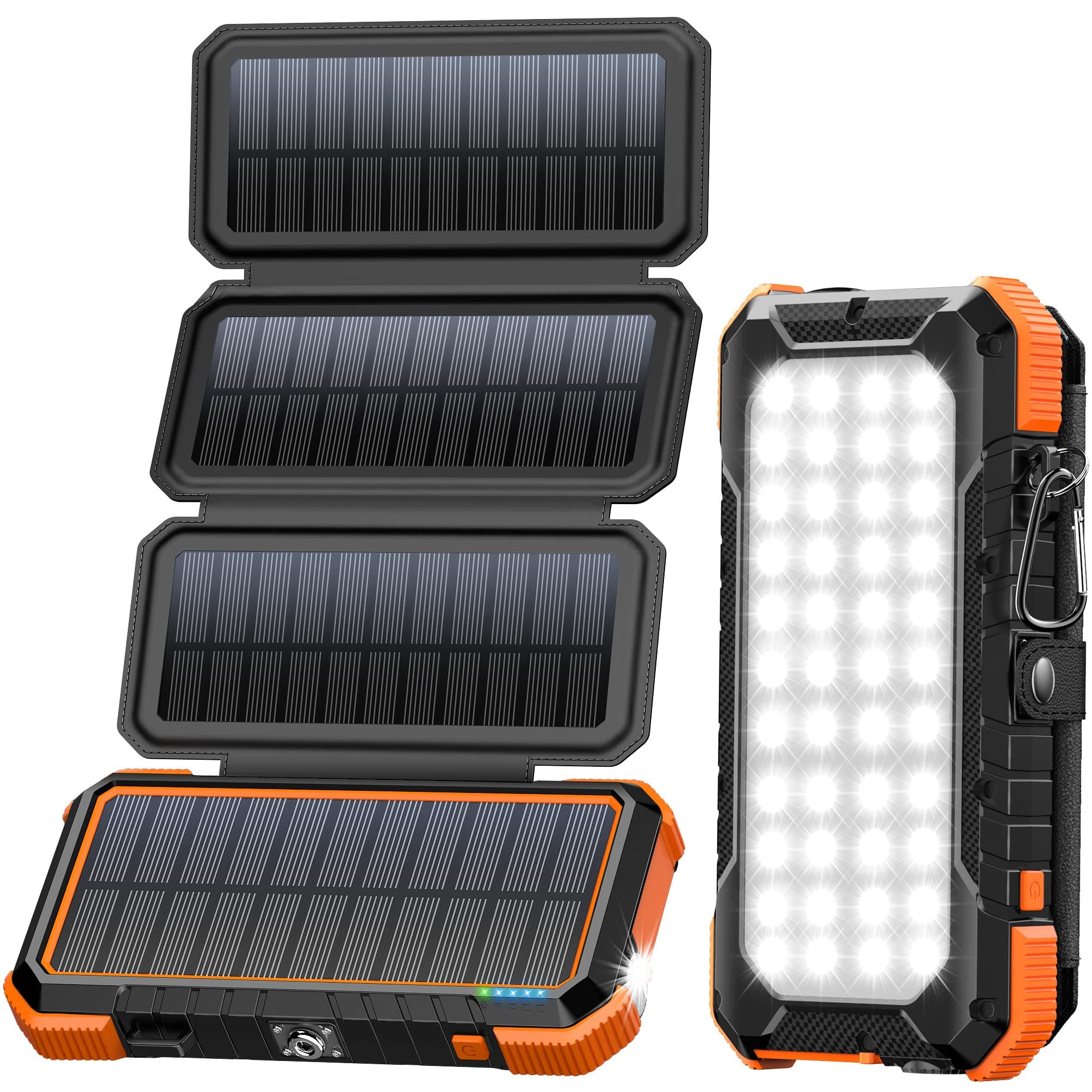 BLAVOR Solar Charger with Foldable Panels, Outdoor Power Bank 18W Fast Charging, 20,000mAh Solar Powered Charger with Camping Light/Flashlight/Compass Type C USB Charger 3 Outputs/Dual Inputs(Orange)