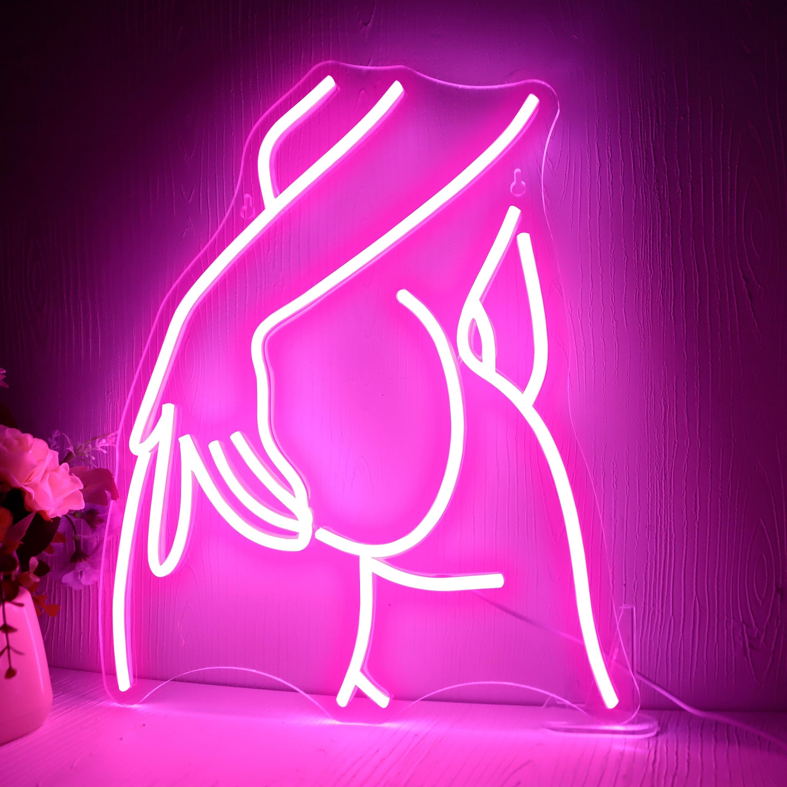 Pretty Ladies Body Neon Sign, Woman Body Neon Light,Lady Buttocks Neon Sign, Aesthetic Pink Ass Line Art Neon Light, USB Powered for Bachelor Club Garage Party Bedroom Bar Shop Logo Business Signs