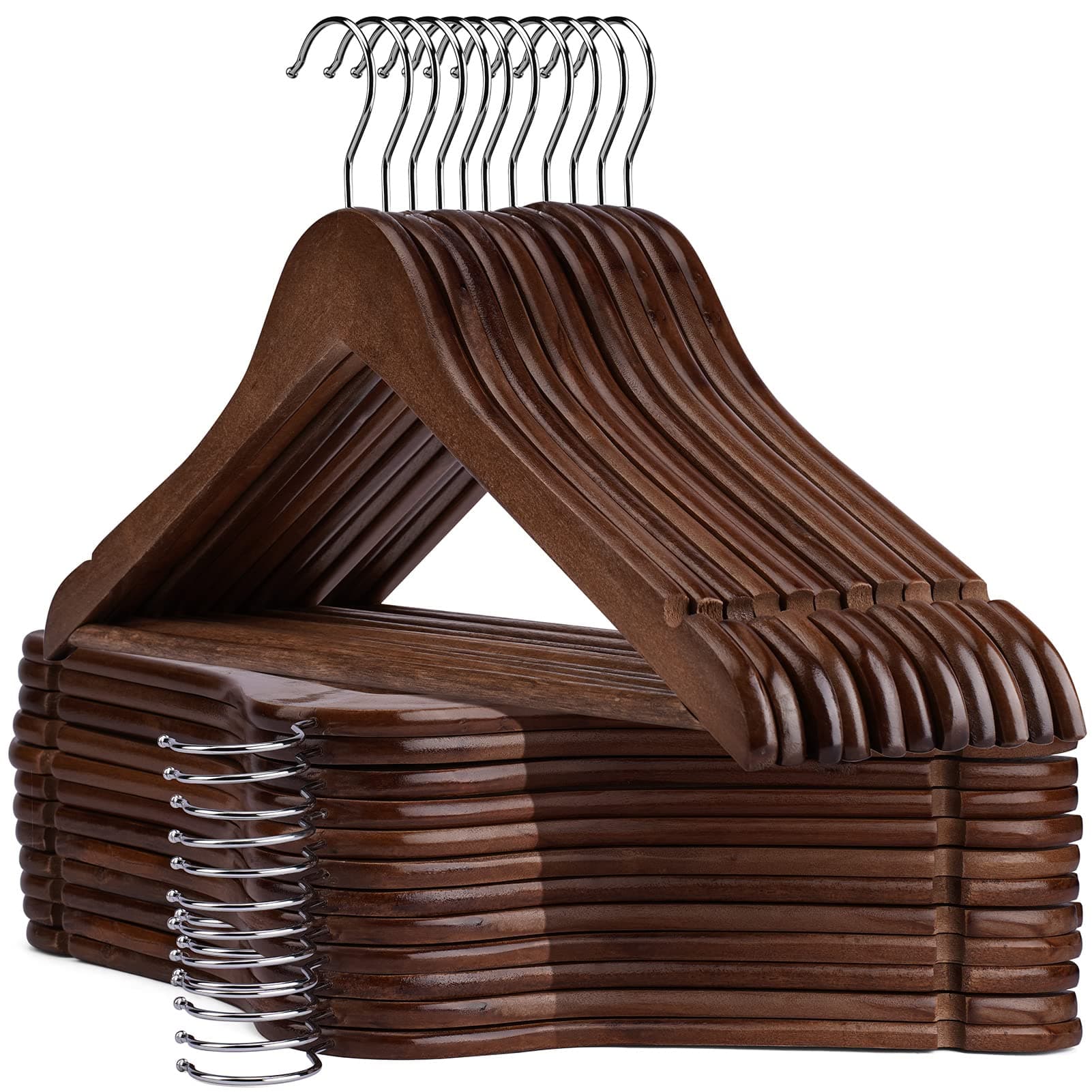 Wooden Hangers - 30 Pack - Clothes Hanger for Daily Used,Heavy Duty Wood Hangers with Precisely Cut Notches,Coat Hanger for Closet, Clothes Hangers for Shirt Suit Dress (Walnut)