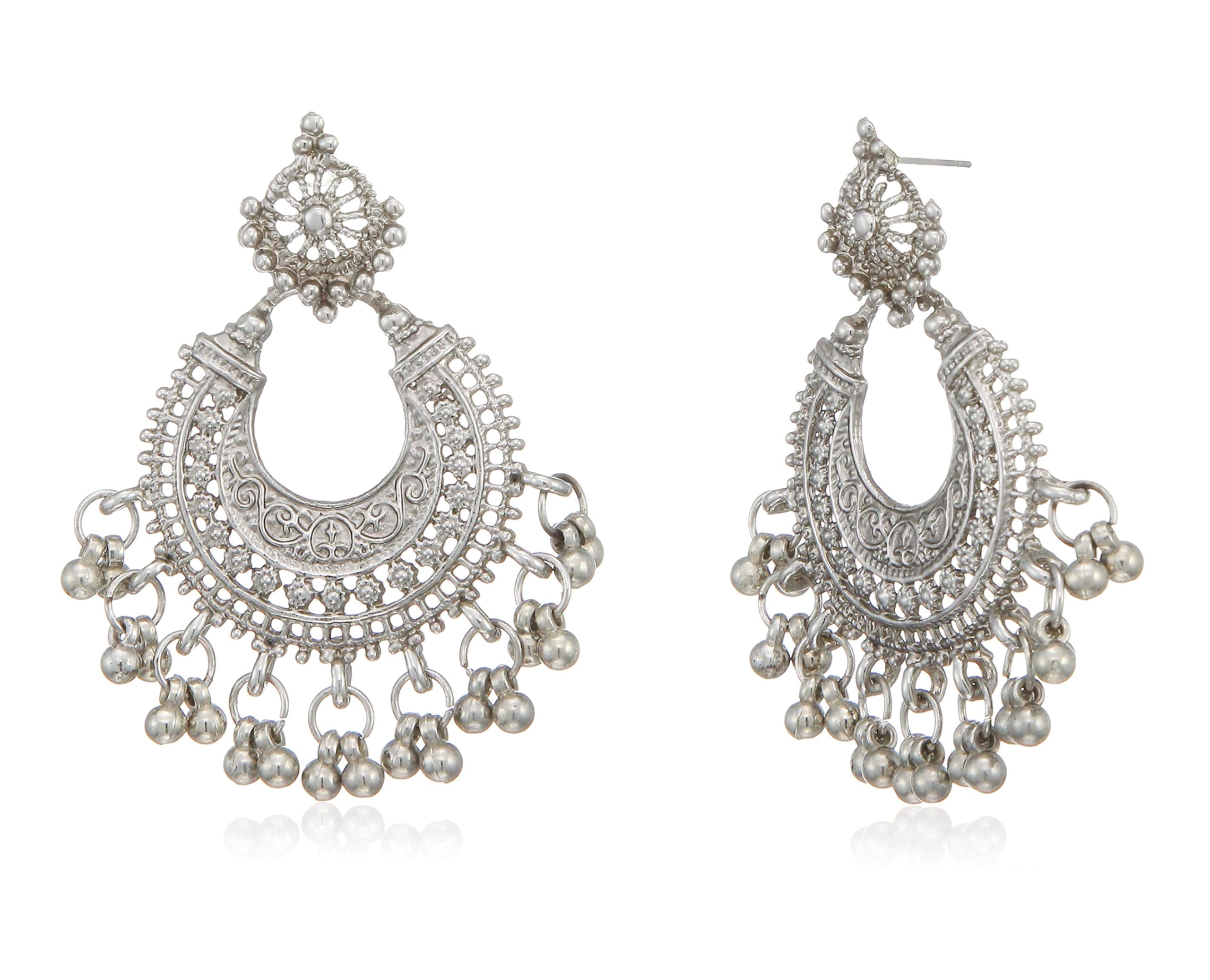 Indian Bollywood Fine Jewelry Inspired Cubic Zirconia CZs studded Designer Jewelry Long Chandelier Earrings In Gold And Silver Tone For Women.