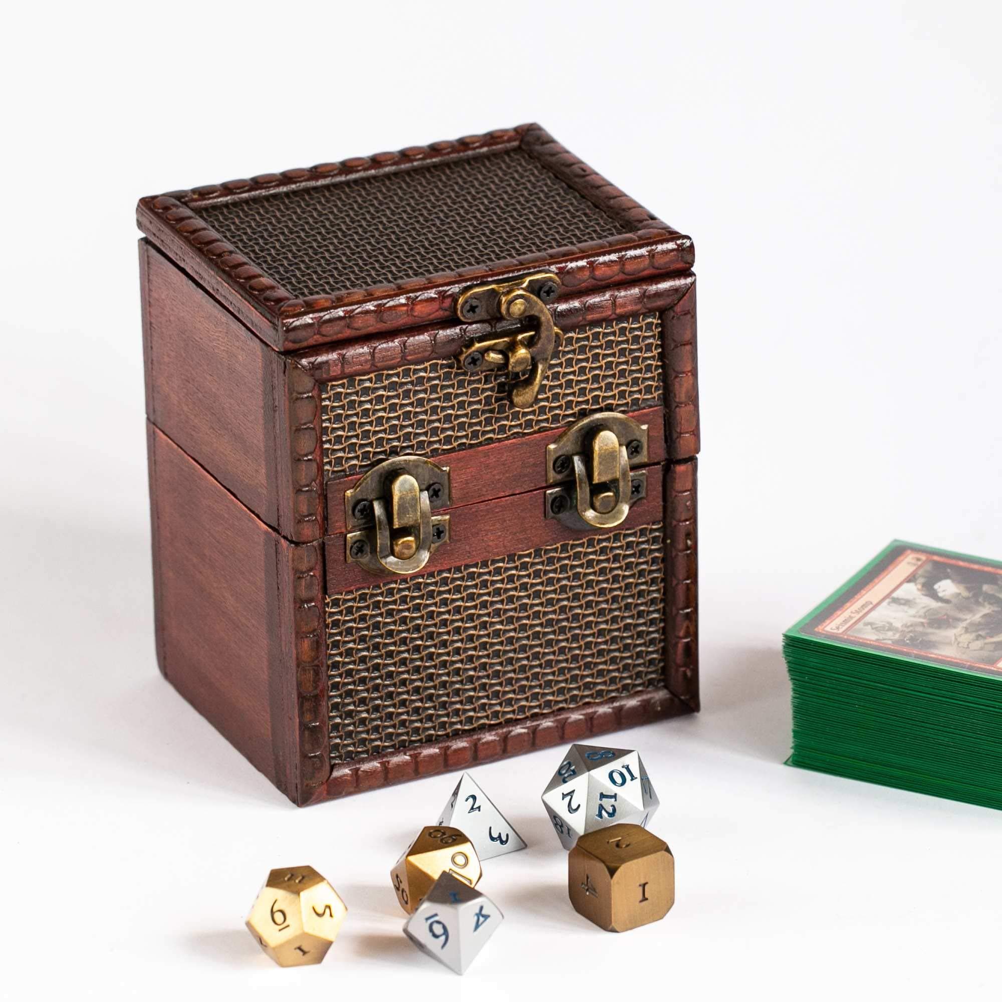KakapopoTCG Elven Vault (Chainmail) Wooden Deck & Counter Box with Protector Storage for TCG, MTG Magic, FaB, YGO, EDH, Commander, Box, Dice