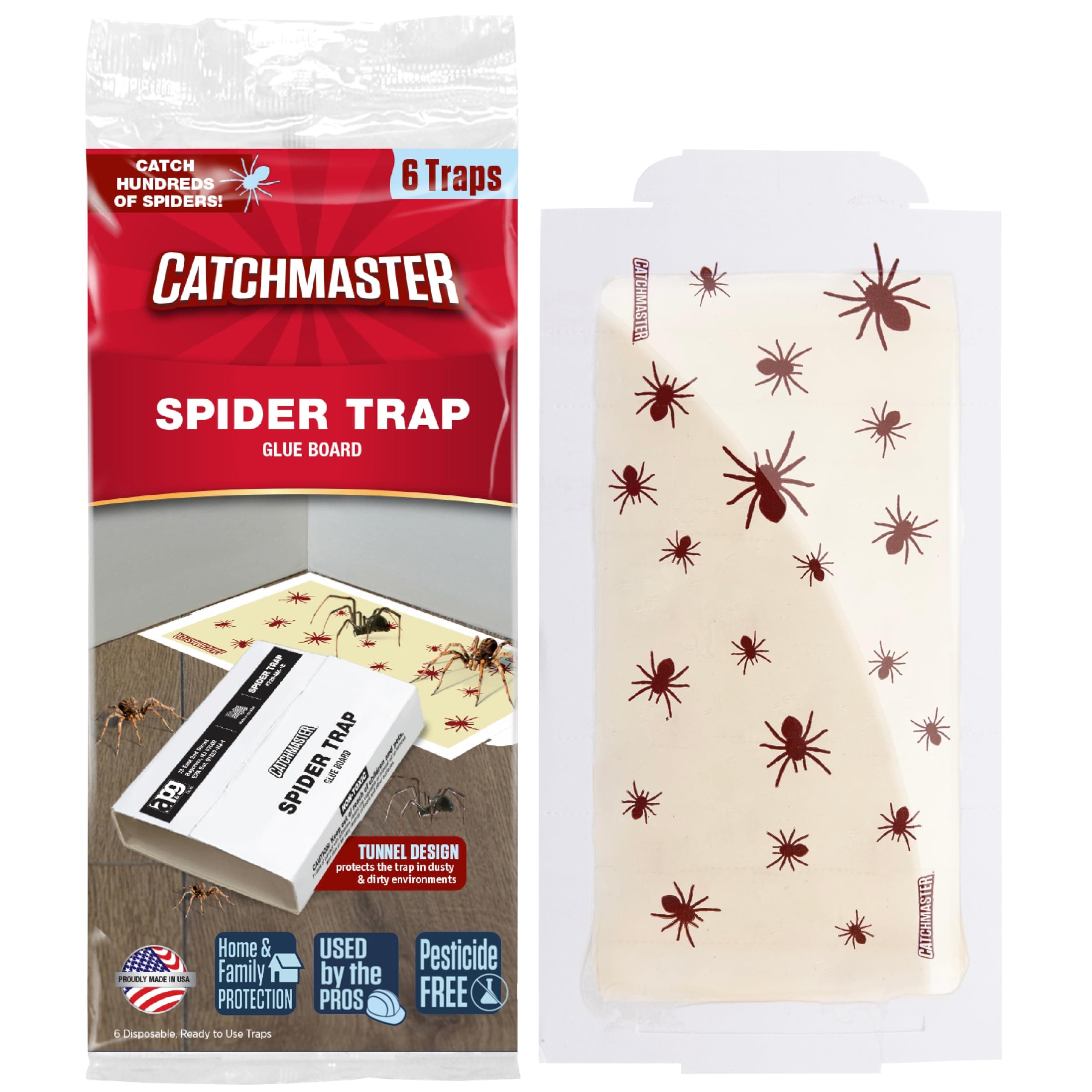 Catchmaster Spider Traps Glue Boards 6-Pack, Adhesive Bug Catcher, Insect, Scorpion, Cricket, Cockroach, & Spider Killer for Home, Bulk Glue Traps for House & Garage, Pest Control for Home