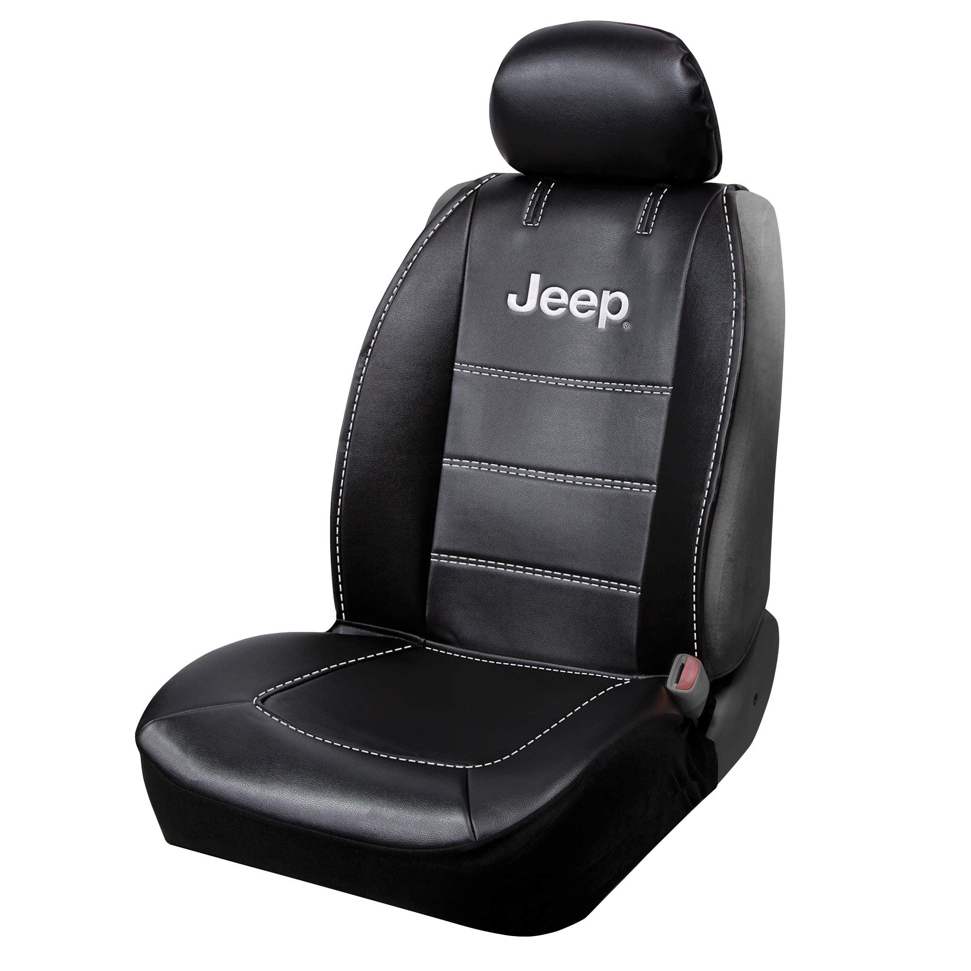 Plasticolor 008631R01 Black Jeep Logo Seat Cover with Embroidered High Contrast Stitching 3-Piece Sideless Style, Single