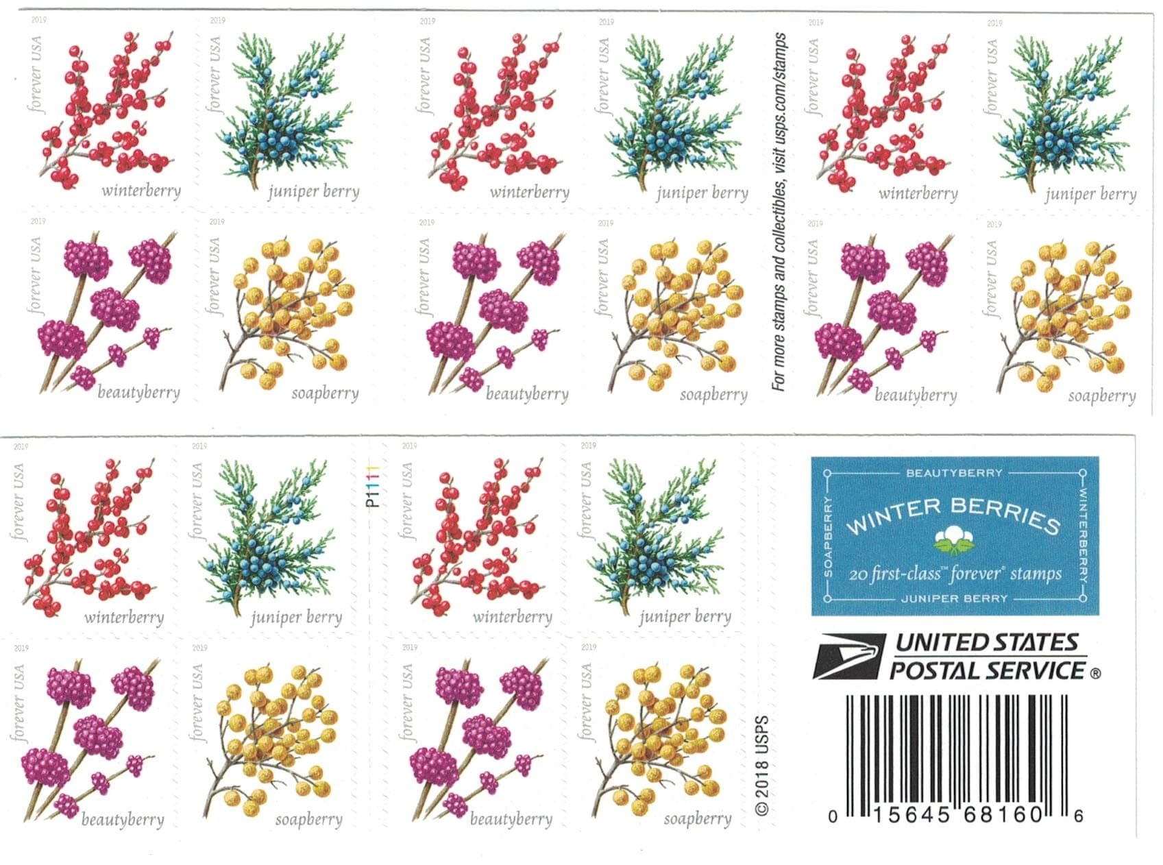 United States Postal Service Winter Berries Book of 20 First Class US Postage Stamps Wedding Celebrate Engagement (20 Stamps)