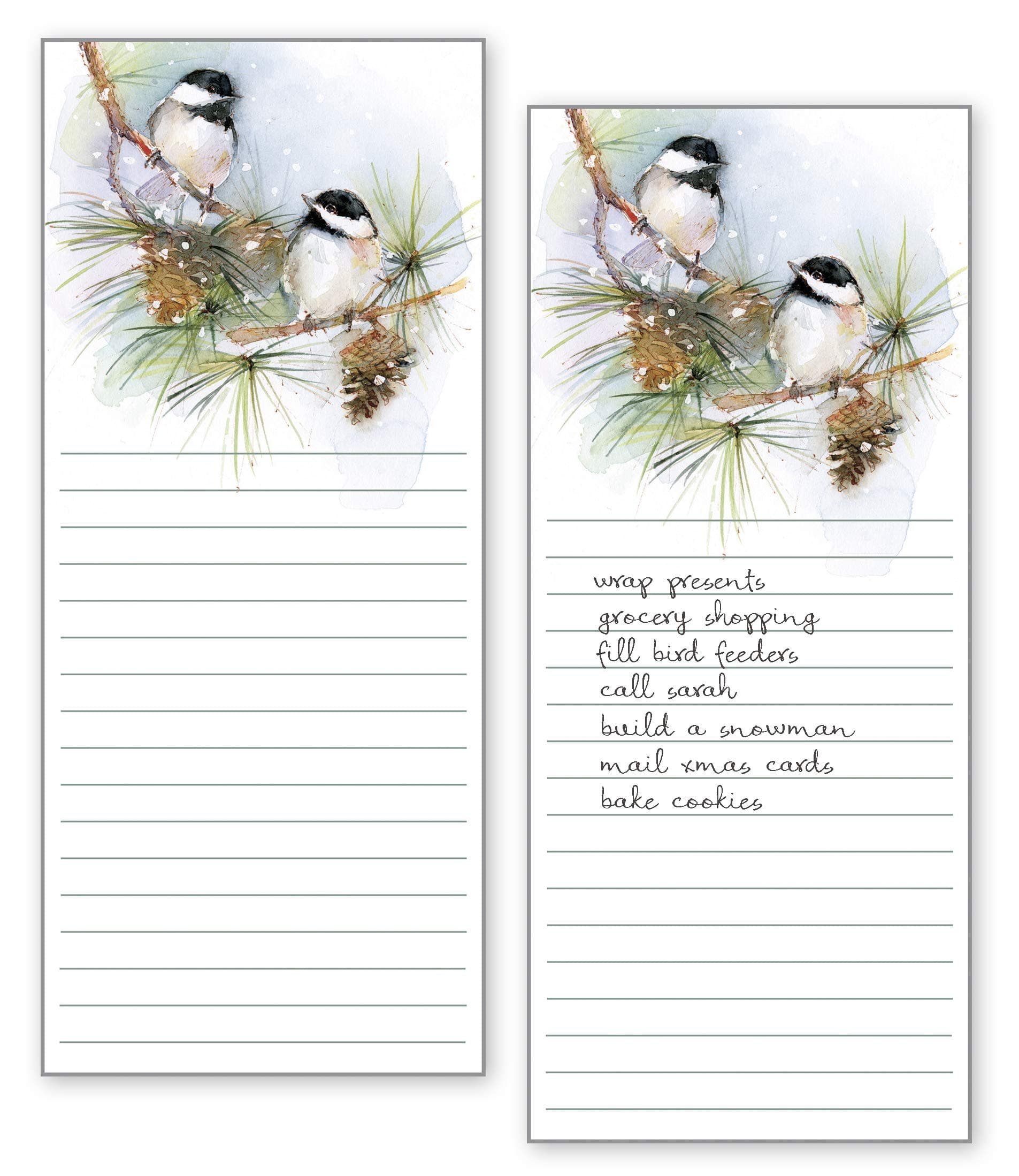 Gina B Designs Set of 2- Chickadees on Pine List Pad, Notepad, Shopping List with Attachable Magnet