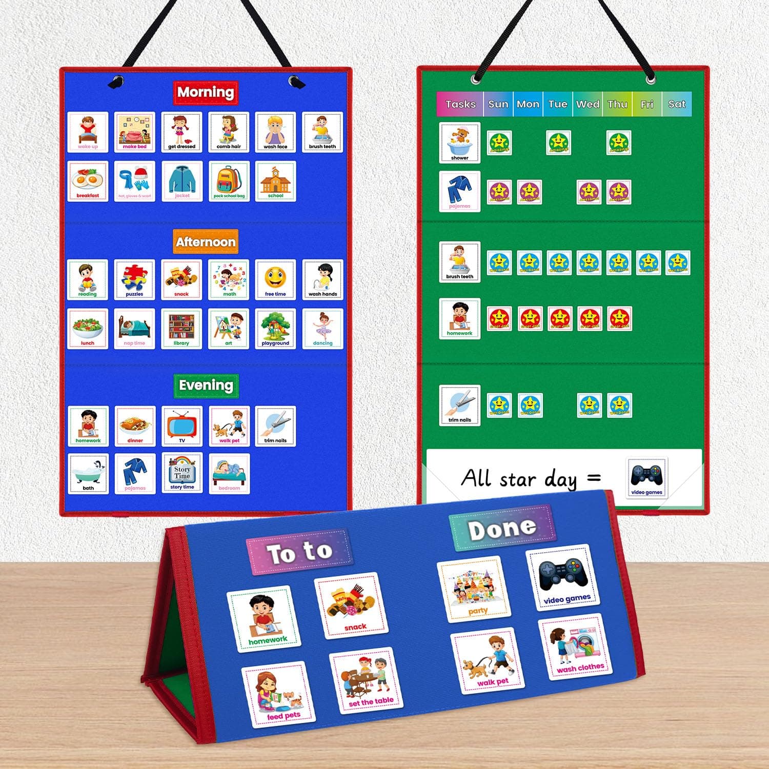Visual Schedule Chart for Kids,Large Visual Schedule Chart with Cards Autism Material for Toddlers,Responsibility Daily Schedule Board Communication