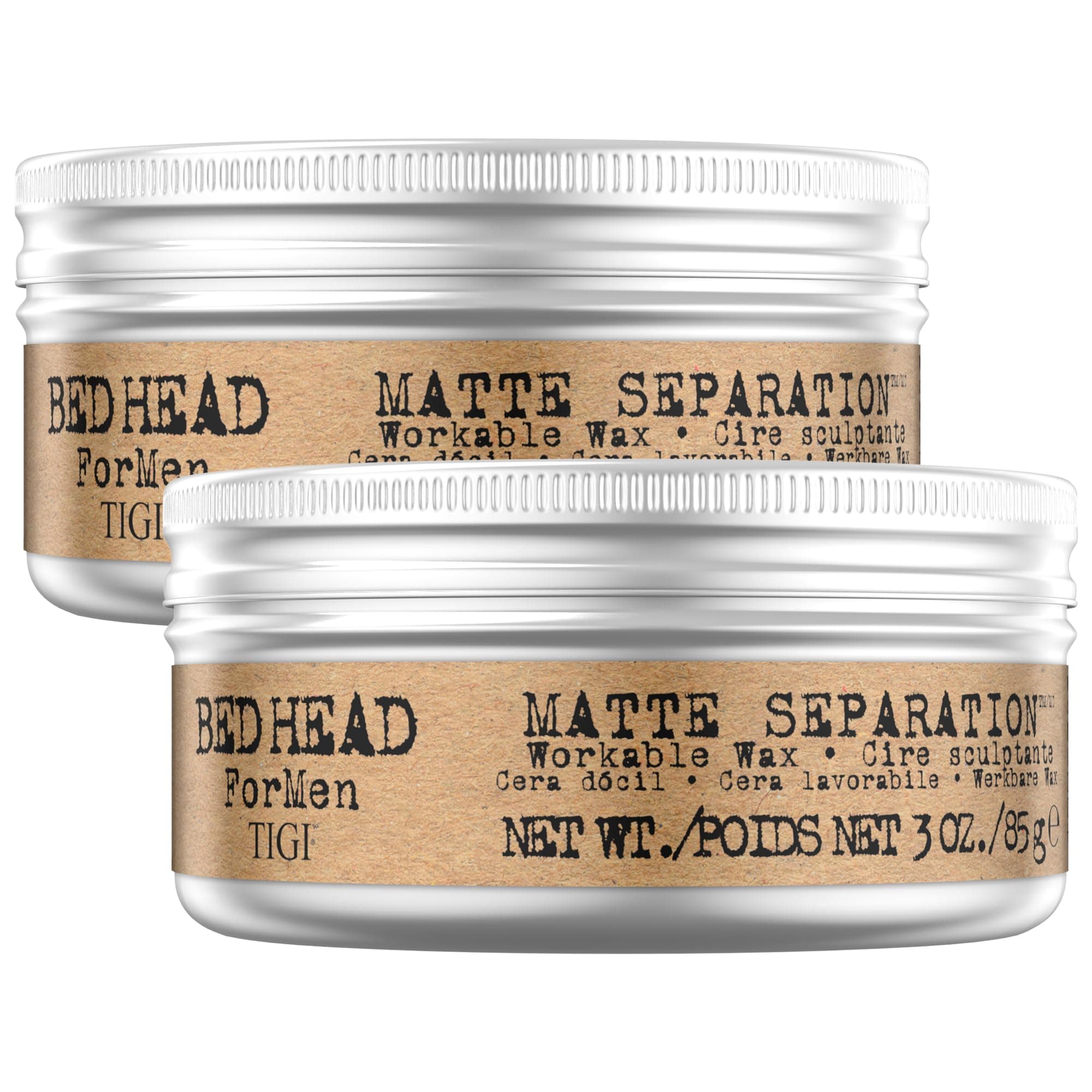 TIGI Bed Head for Men Matte Separation Workable Wax - Use for Strong Hold - For Men's Hairstyles - Use on Damp or Dry Hair - Premium Strong Hold Hair Wax, 85 g, 2 Pack
