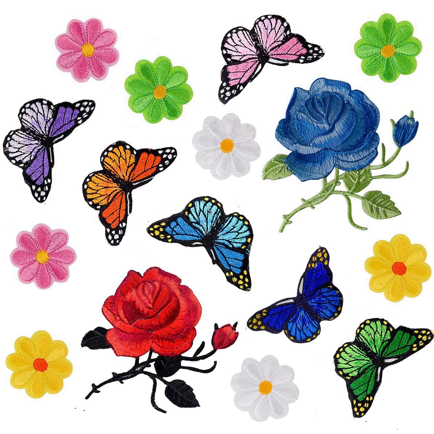 Budicool Flowers Butterfly Iron on Patches Embroidery Applique Patches for Clothes Jeans (Pack of 16 Pieces)
