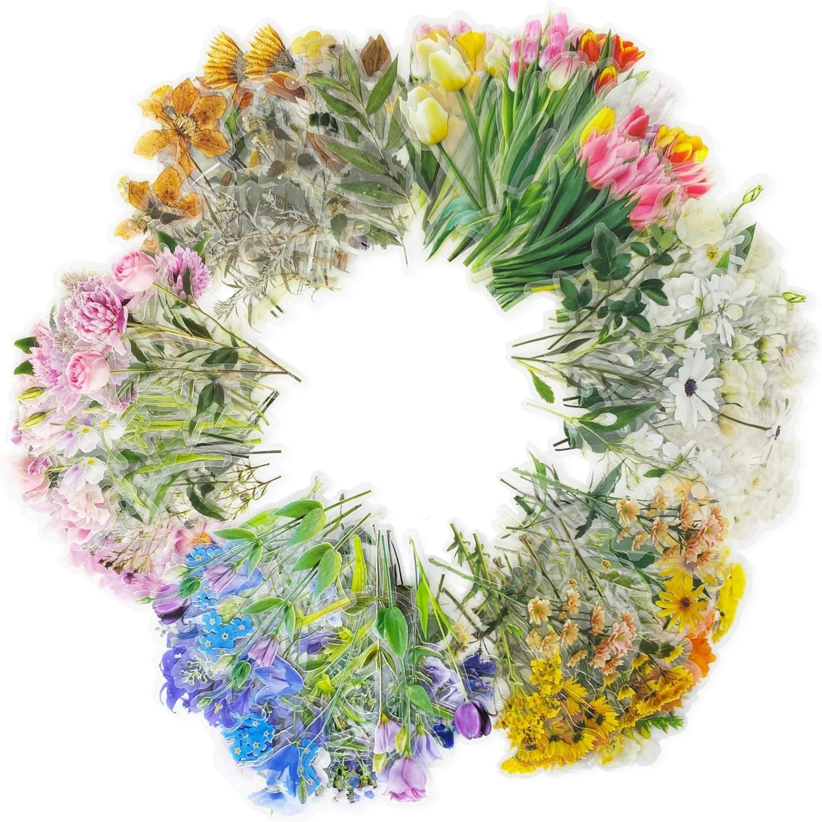 Doraking 6 Pack Flower Stickers, Transparent Floral Decorative Scrapbook Decals for Decoration Planners Scrapbook, Arts, DIY Crafts, Journal, Album, Phone Case, Laptops