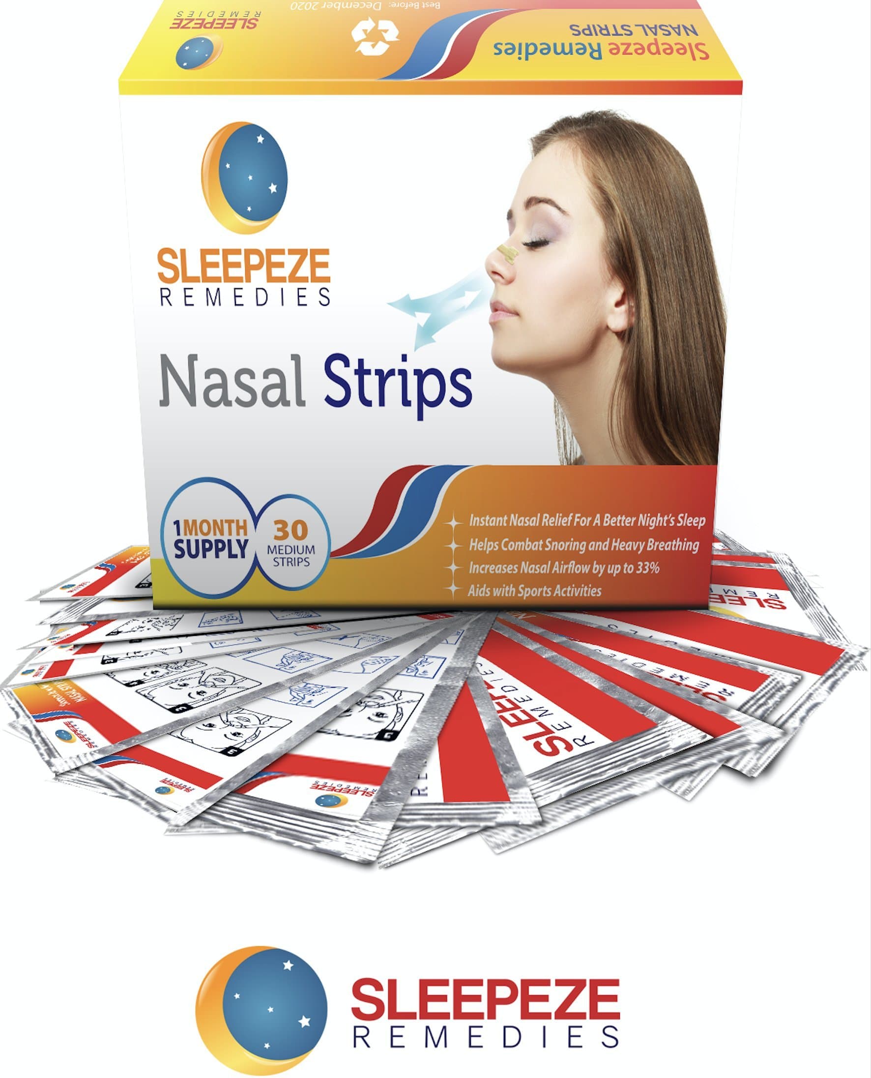Sleepeze Remedies x30 Nasal Strips Medium, Nose Strips to Stop Snoring, Snore Strip to Help You Breathe Through Your Nose, Anti Snore Nasal Strips for Snoring (x30)