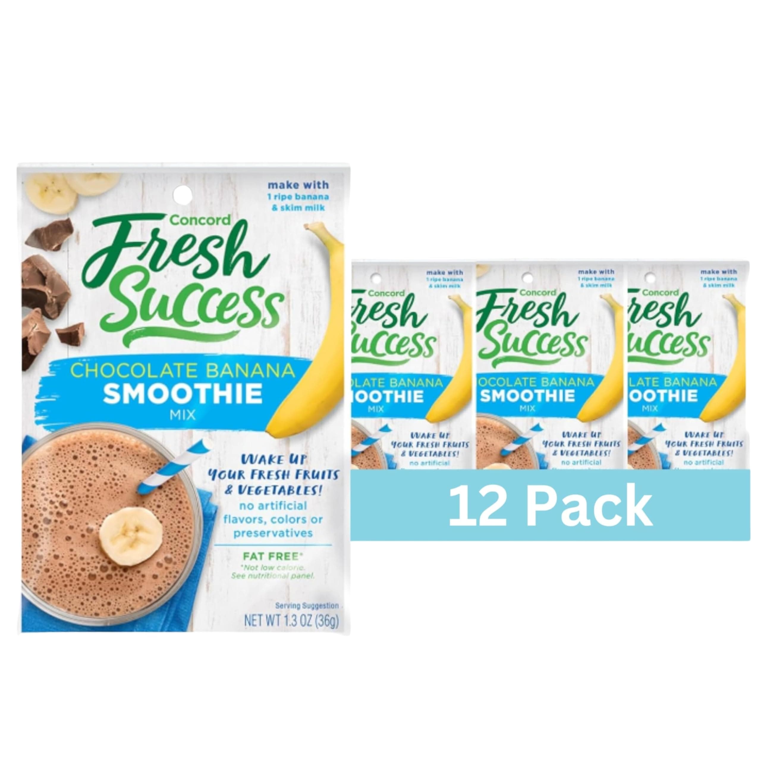 Chocolate Banana Smoothie Mix - Fruit Flavor with No Artificial Flavors, Colors, or Preservatives - Ideal for Fresh Fruit Smoothies - 1.3 Ounce Pouch for Healthy Smoothies (Pack of 12)