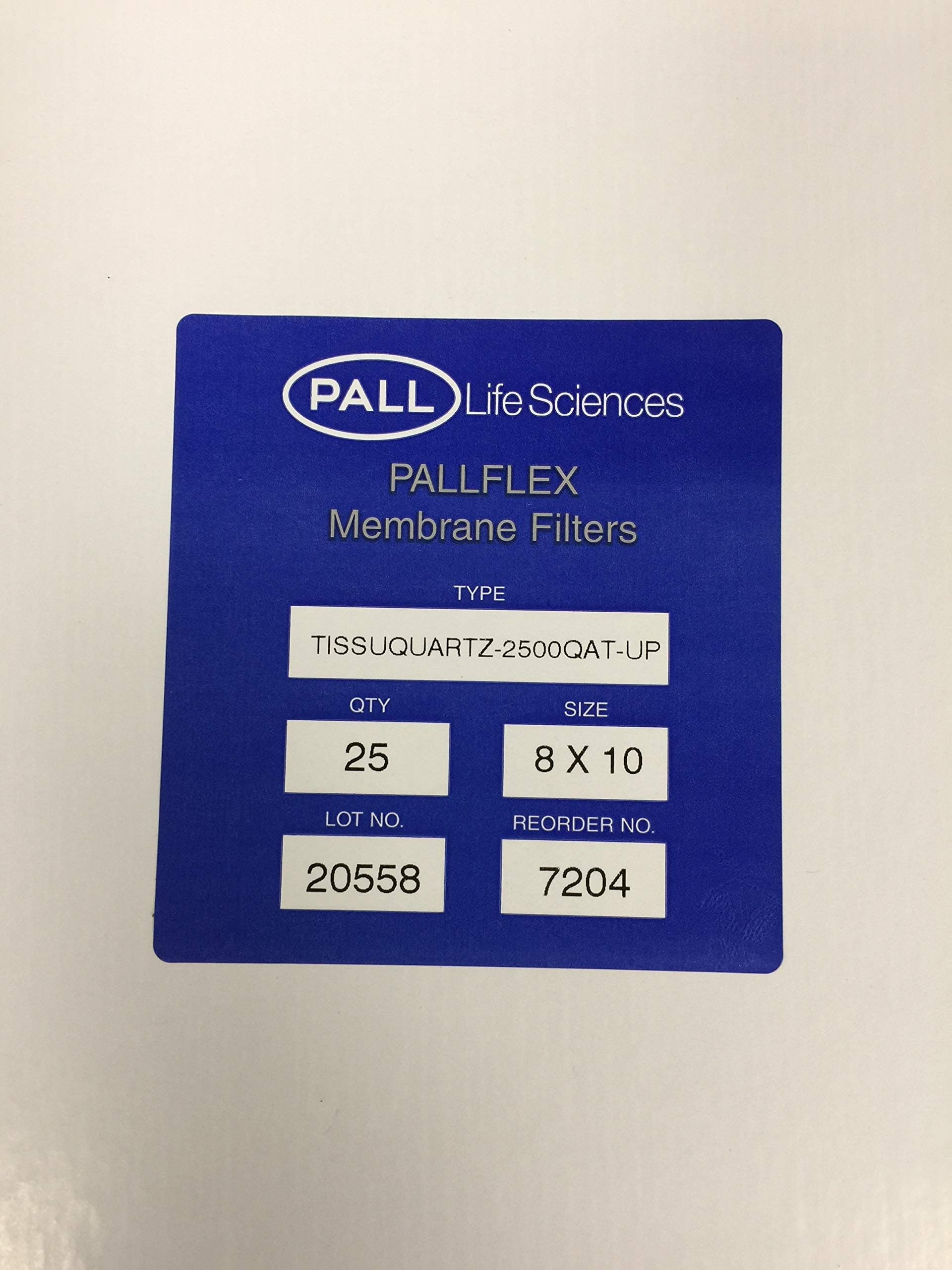 PALL 7204 Pallflex Tissuquartz Air Monitoring Filter, 2500 QAT-UP, 432 µm Thickness, 254 mm L x 203.2 mm W