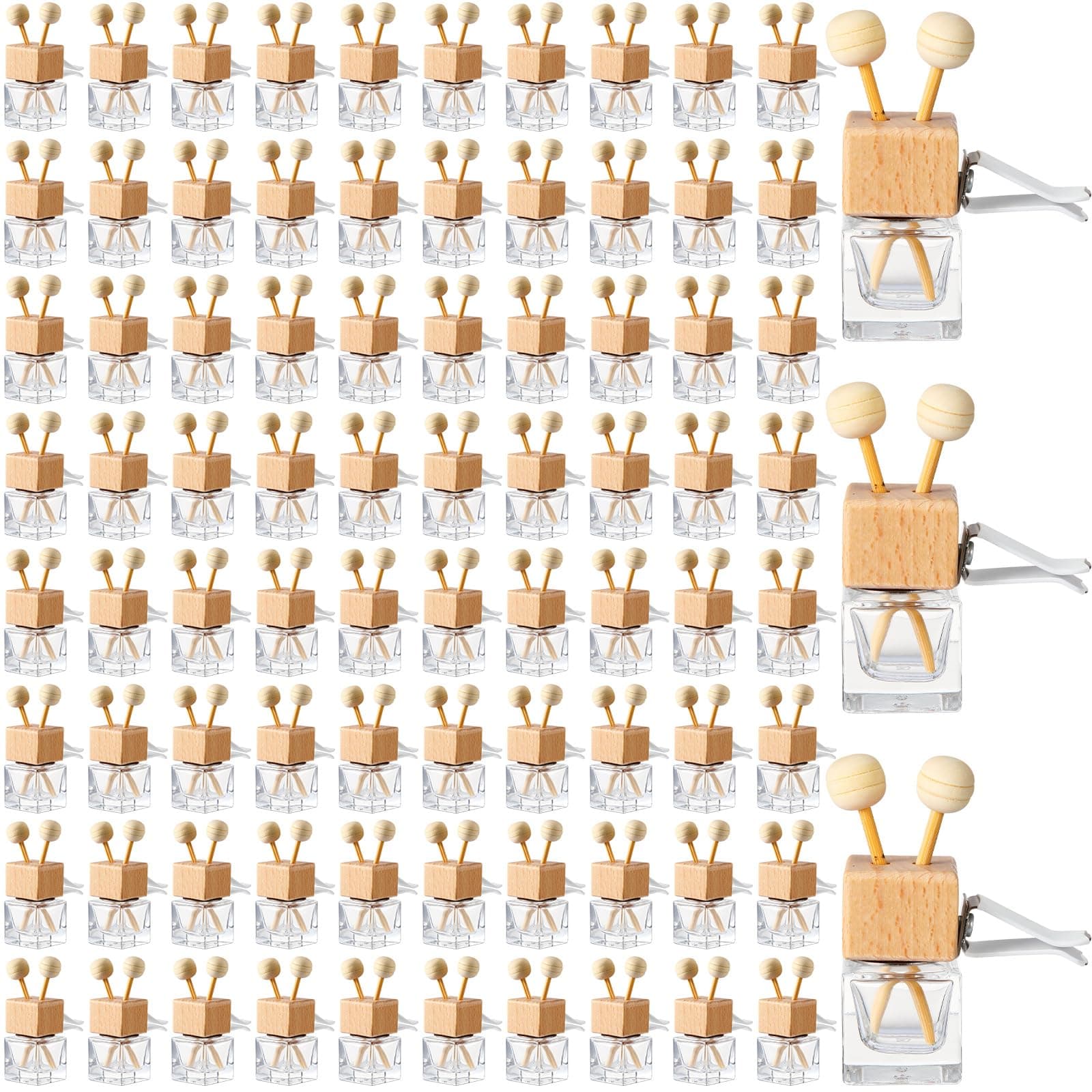 - Zubebe 100 Pcs Car Diffuser Bottles Empty Bulk Vent Clip Car Air Freshener Diffuser for Essential Oil Perfume Glass Bottle with Wooden Caps Stick Fragrance Ornament (Colorless)