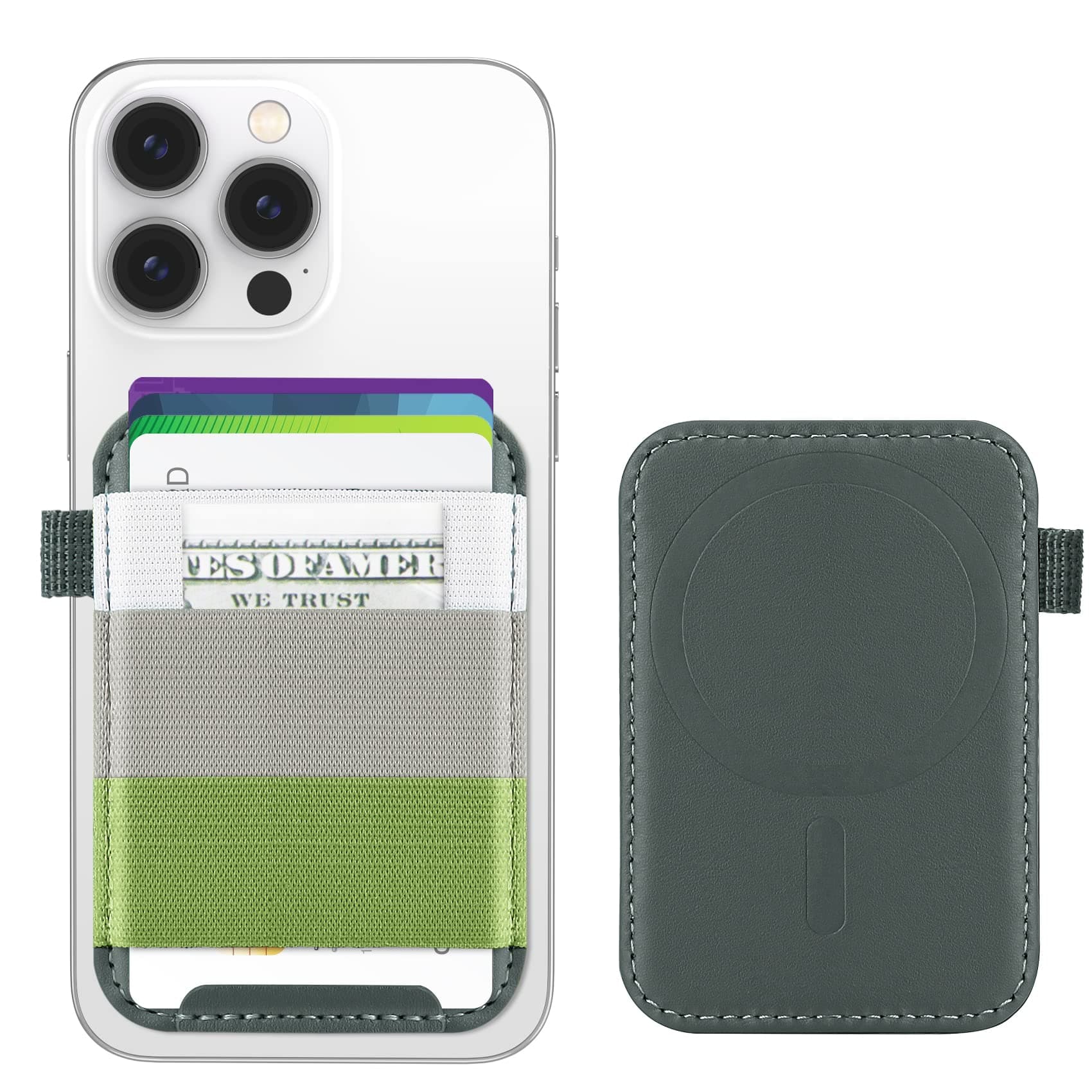Magnetic Card Wallet Holder for Apple Magsafe, MagSafe Wallet for iPhone 14 iPhone 13 iPhone 12 Magsafe Leather Wallet, Magnetic Card Holder for Back of iPhone 14/13/ 12 Series, Fit 7 Cards, Green