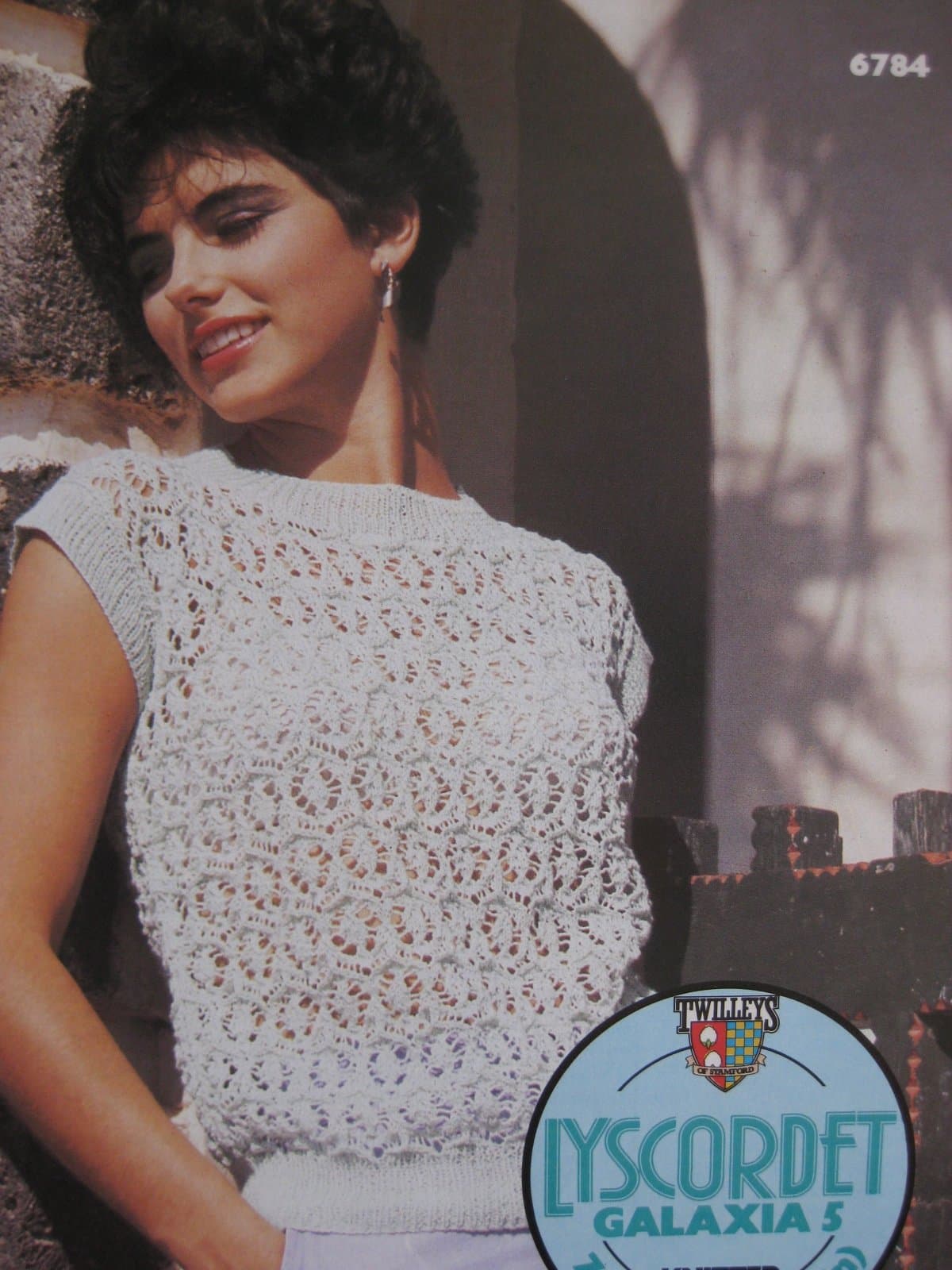 Knitting Pattern Cotton Lyscordet / Galaxia 5 76-102cms (30-40") Twilleys 6784 Retro Top lacy 4ply Knit Yarn