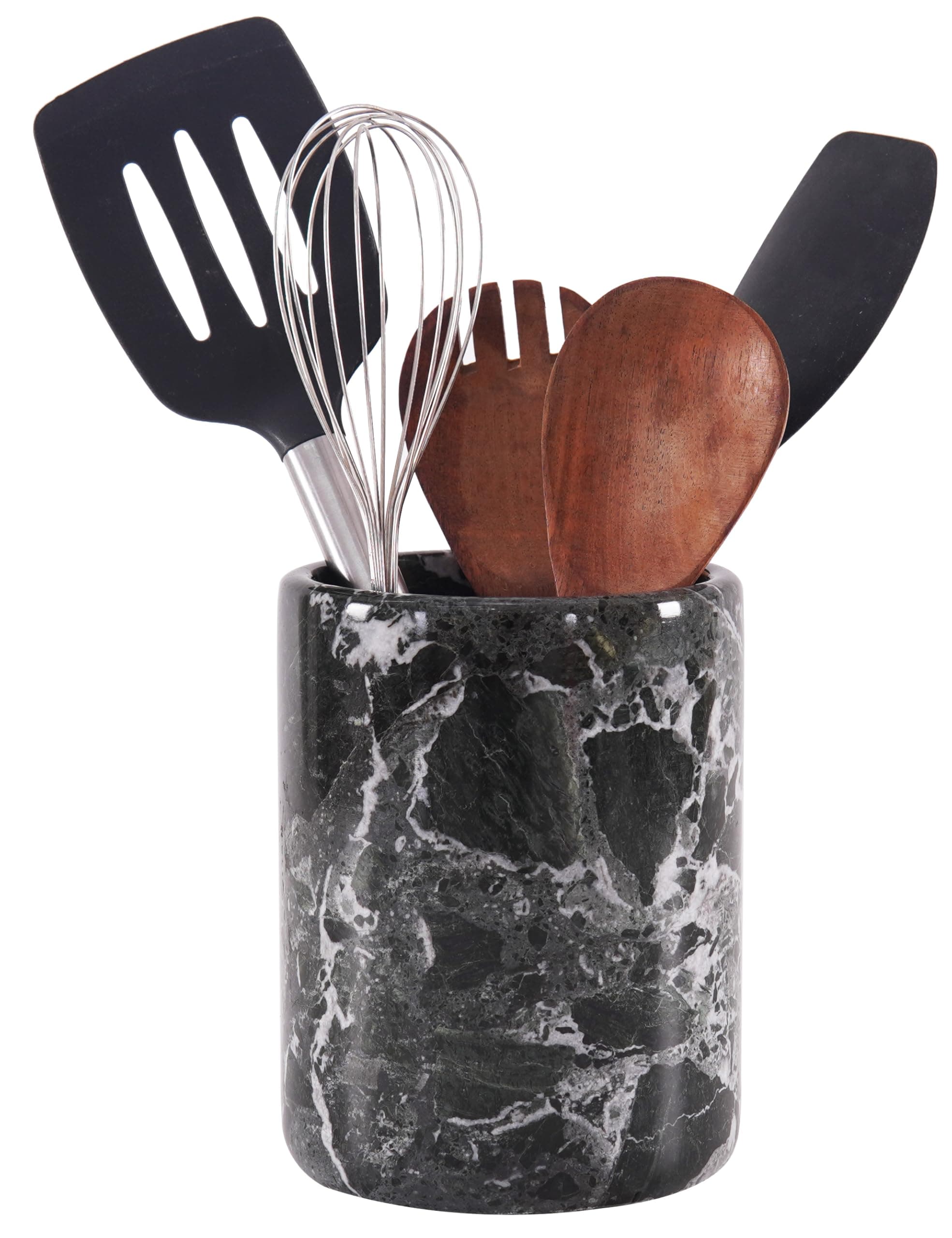 Marble Utensil Holder 6.5" Inches Black Handmade Spatula Set for Kitchen Counter, Cooking Utensils Jar & Kitchen Essentials Organizer, Ideal Utensil Caddy & Spoons Holder
