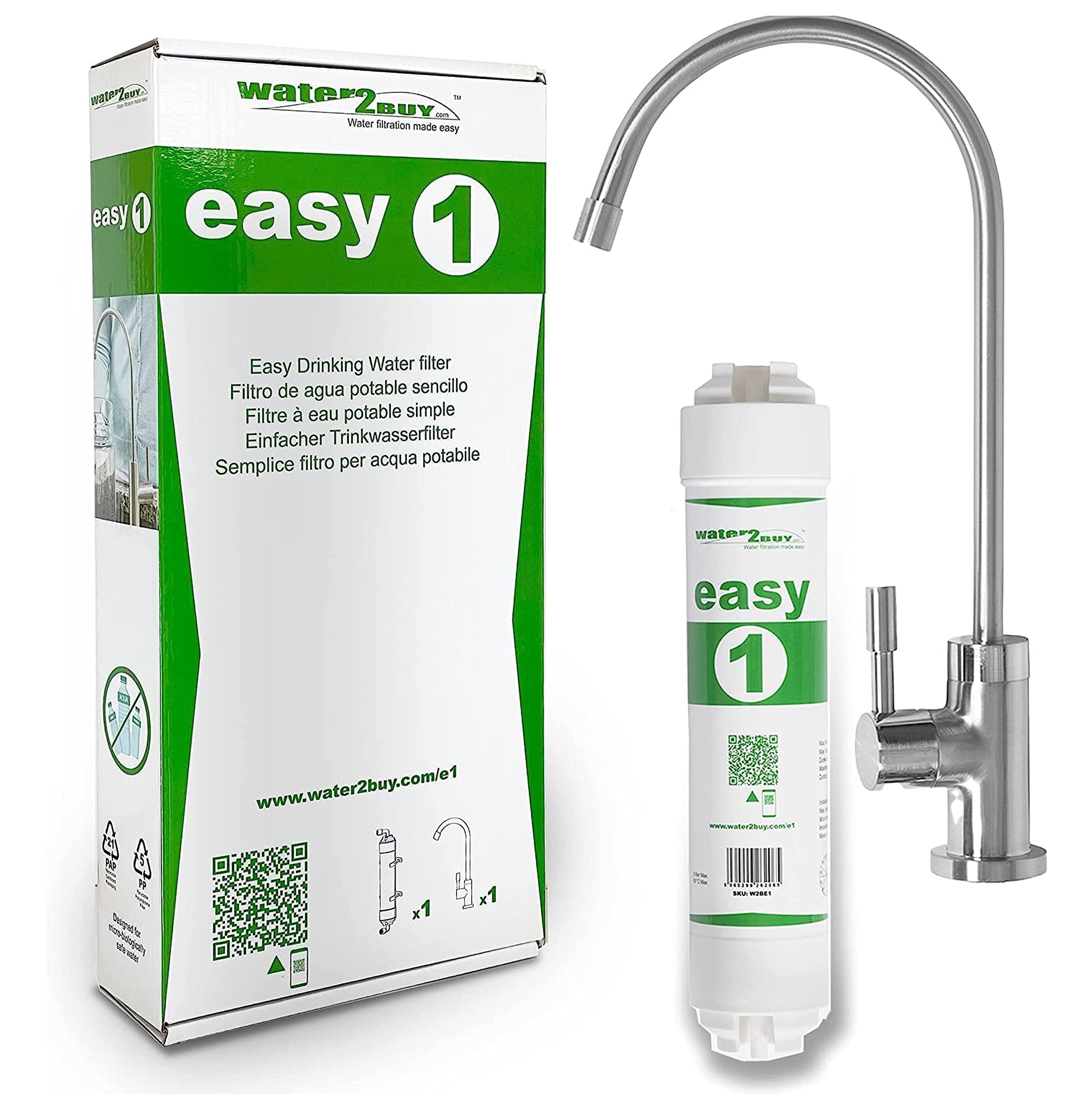 Water2Buy Easy1 Water Filter System, provide 6000L (1300 Imp. Gal) of clean water for 6-12 months, NSF/FDS/ISO 9001 & 14001 Certified, Under Sink Water Filter tap Easy DIY Kit Model: W2BE1B