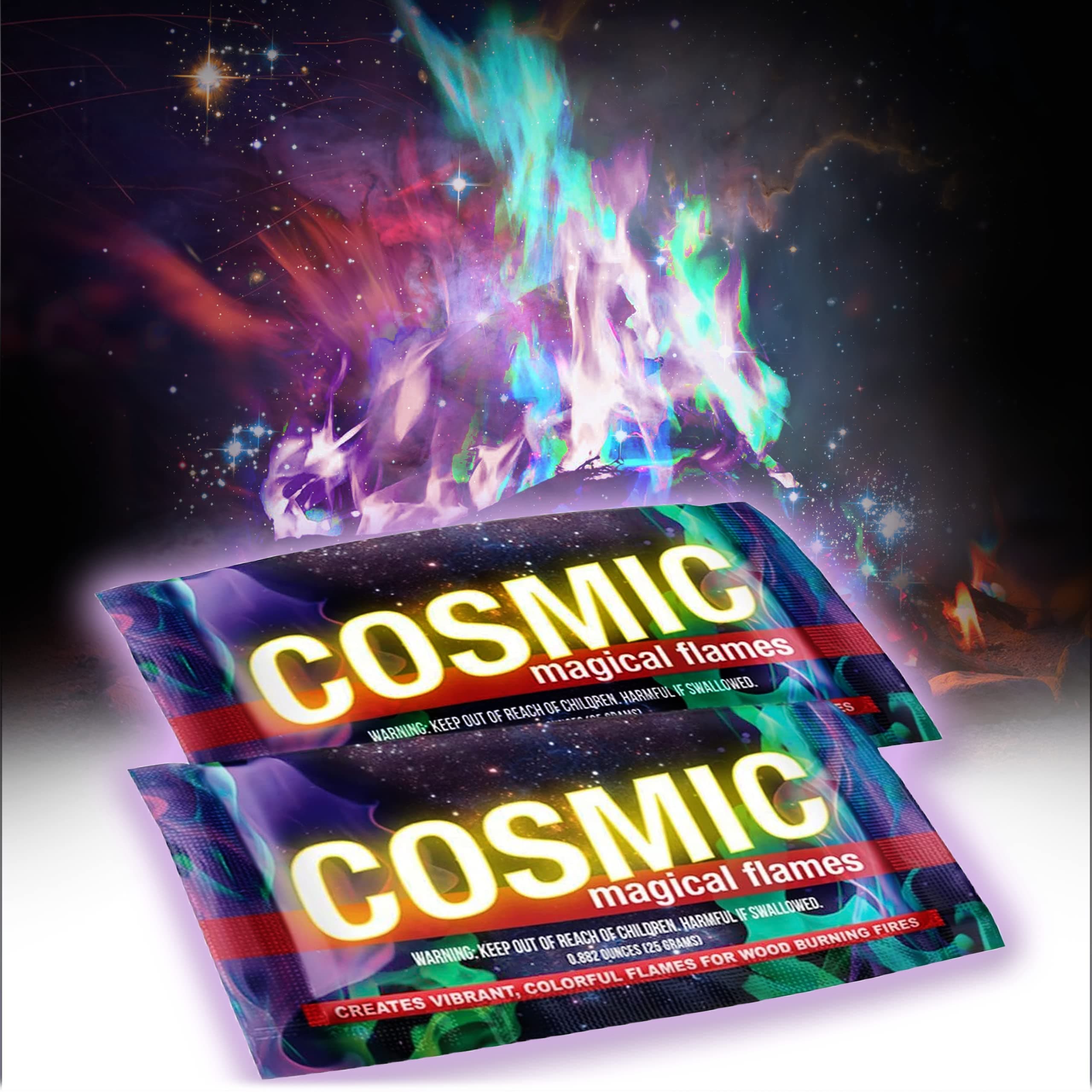 Cosmic Fire Color Changing Packets for Fire Pit, Indoor/Outdoor Fireplace, Campfires, Bonfires- 25 Pack of Magic Flame Color Changing Packets, Camping Accessories for Kids & Adults
