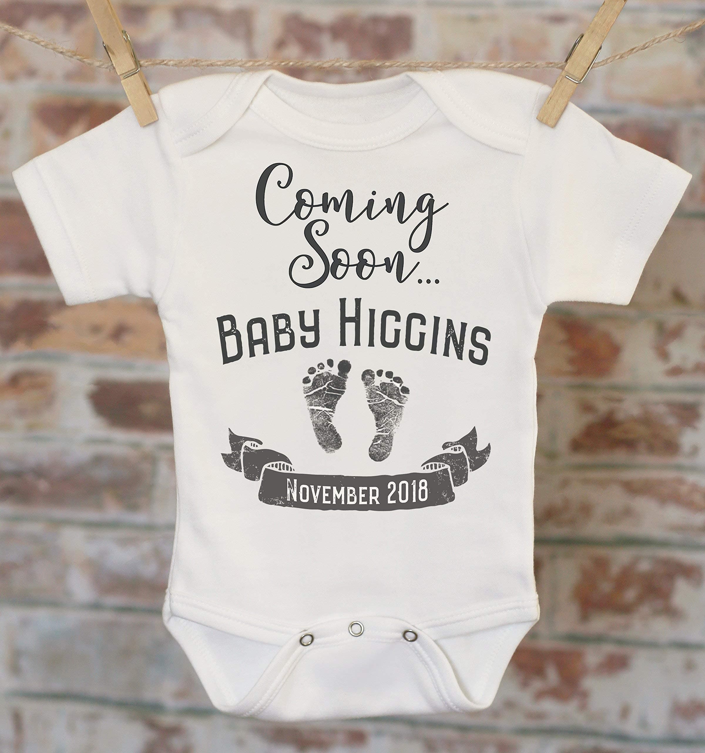 Baby Coming Soon Pregnancy Reveal Onesie®, Reveal to Husband, Pregnancy Announcement, Customized Onesie, Coming Soon Onesie