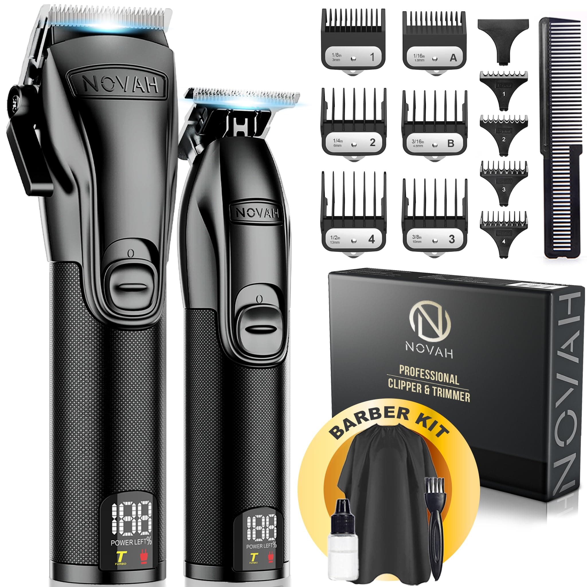 NOVAH Grooming Professional Hair Clippers for Men, Professional Barber Clippers and Trimmer Set, Mens Cordless Hair Clippers for Barbers Haircut Fading Kit Fade