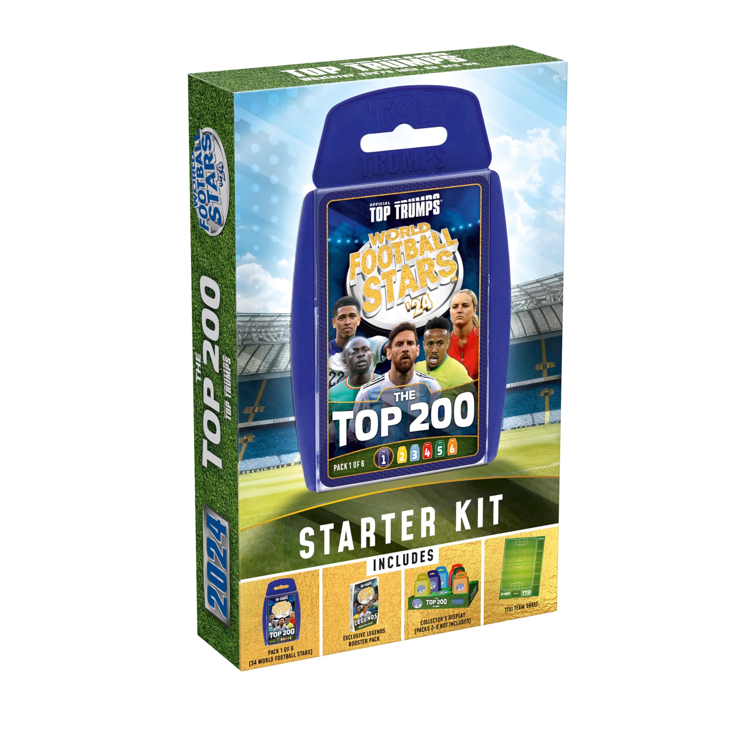 Top Trumps World Football Stars Top 200 Starter Pack Card Game, Play with Lionel Messi, Sadio Mane, Mac Allister, Ederson and Jamal Musiala, Educational Gift for Age 6 Plus