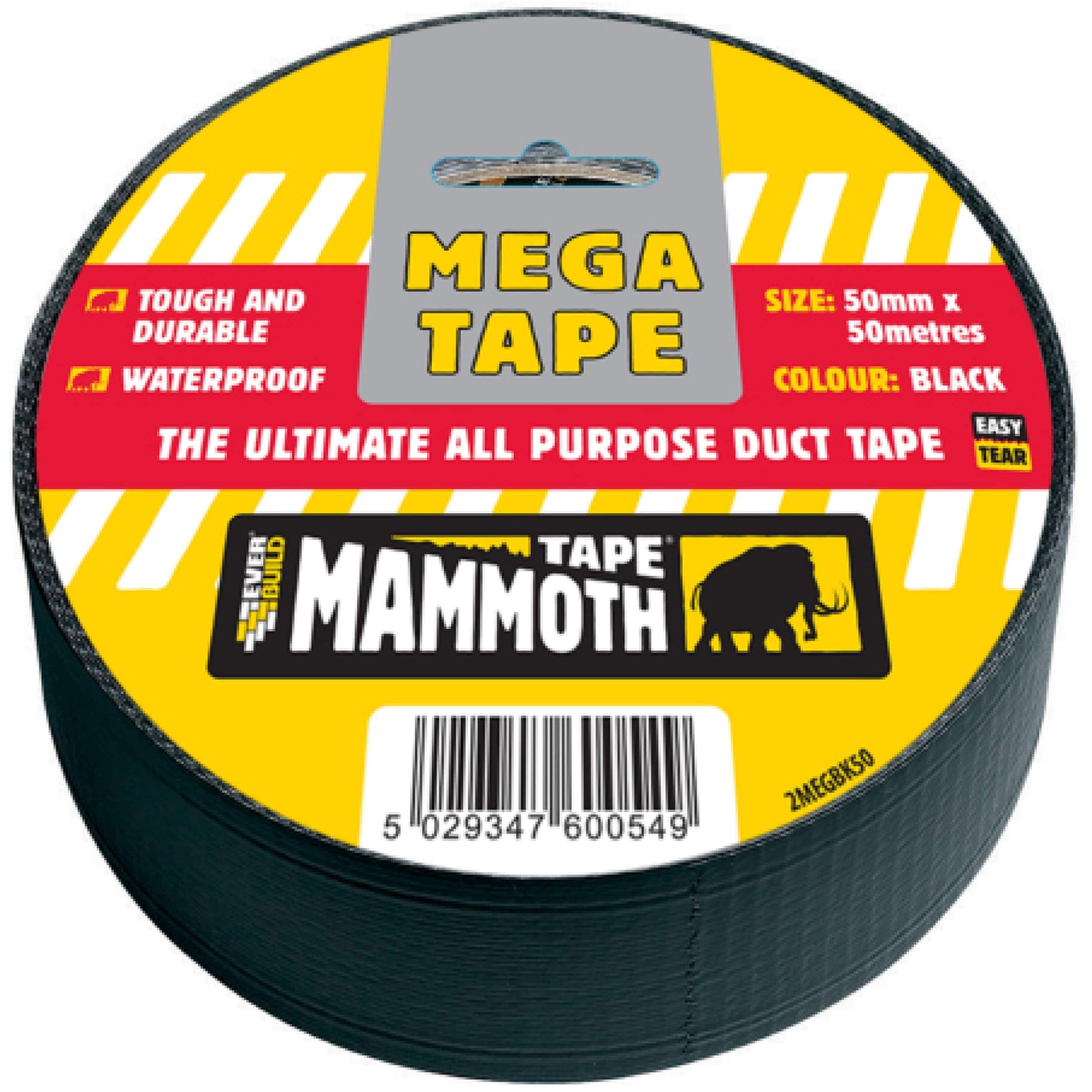 Everbuild – Mammoth – Mega All-Purpose Duct Tape – Waterproof – Easy-Tear – Interior And Exterior Use – Black – 50mm x 50m