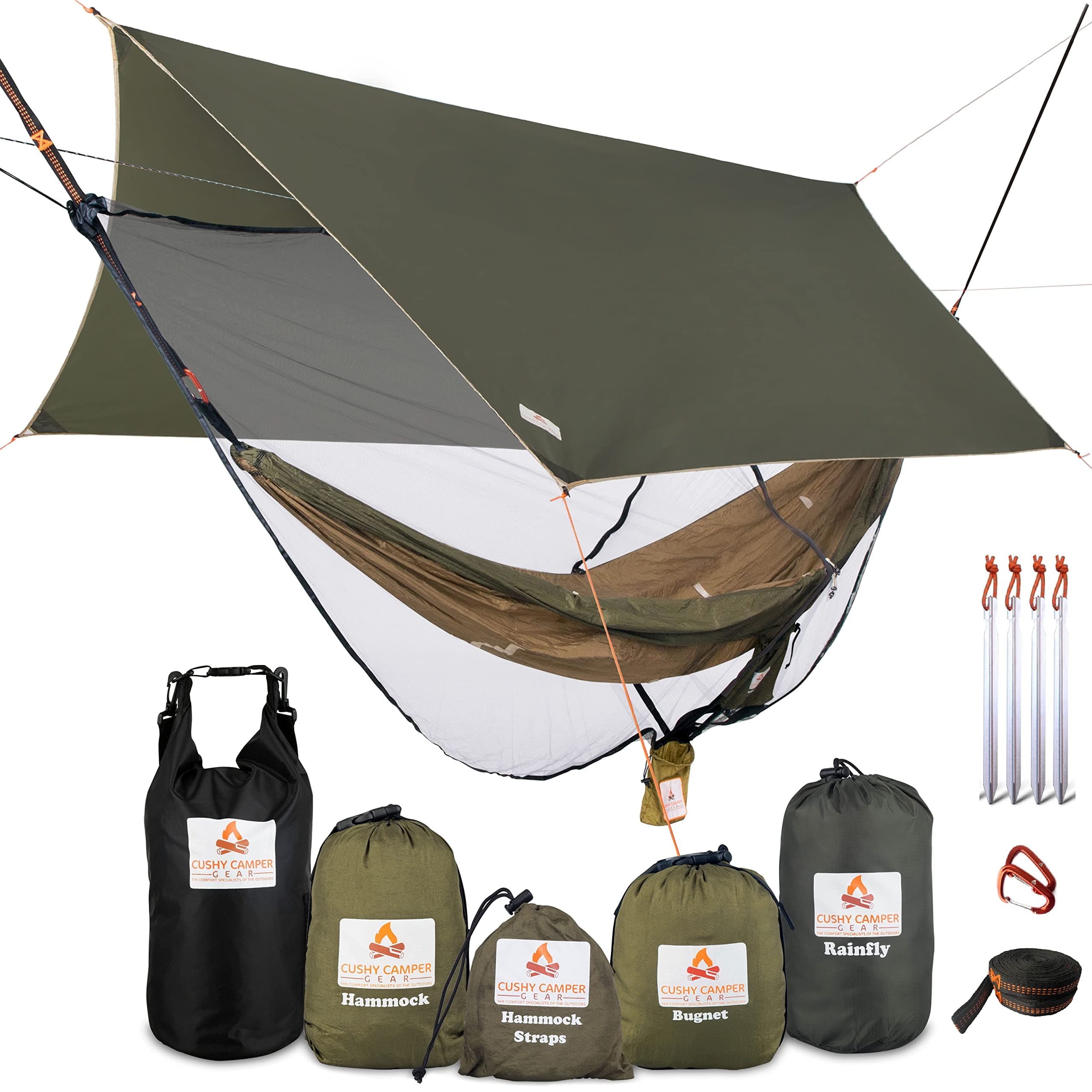 Premium Hammock with Rain Fly, Bug Net, Tree Straps, and Dry Bag - Complete Camping Hammock System with Mesh Bug Net - Outdoor Combo Kit with Rainfly Bundle for Backpacking…