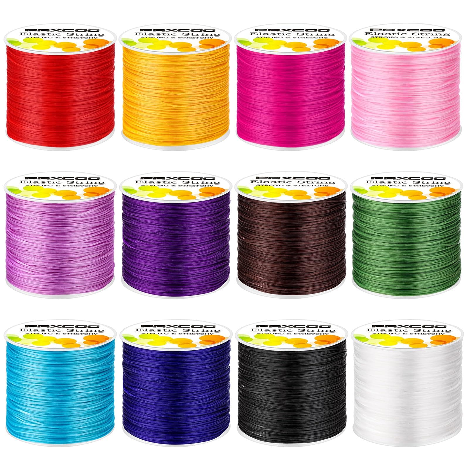 PAXCOO 12 Rolls Elastic String for Bracelets, Stretch Magic Elastic String Bead Cord Jewelry Thread for Bracelet, Necklaces, Clay Beads, Pony Beads (Assorted Colors)
