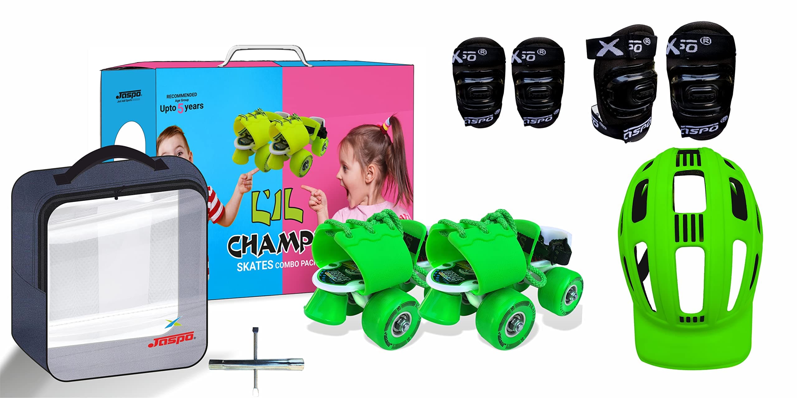 jaspo L'Il Champs Baby Kids Quad Adjustable Junior Roller Outdoor Wheel Skates Combo(Suitable For Age Group Upto 5Yrs) (Green)