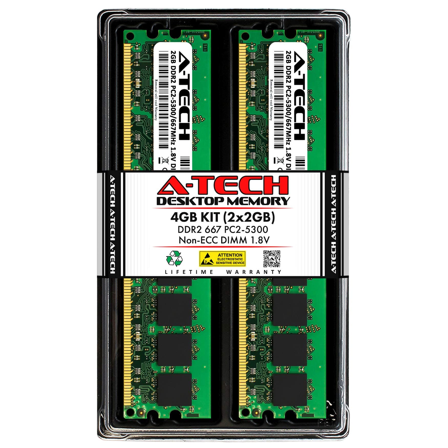 4GB kit (2GBx2) DDR2 PC2-5300 DESKTOP Memory Modules (240-pin DIMM, 667MHz) Genuine Brand