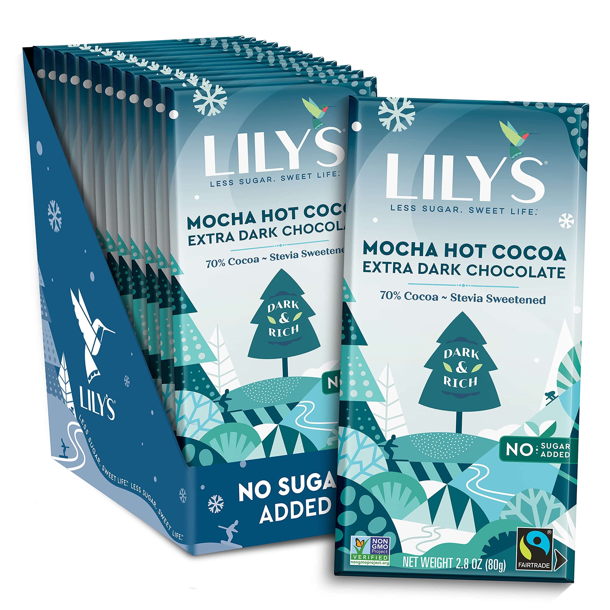 Lily's Sweet Mocha Hot Chocolate Bar Sweetened with Stevia, No Added Sugar, Low Carb, Keto Compatible, 70% Cocoa, Fair Trade, Gluten Free and