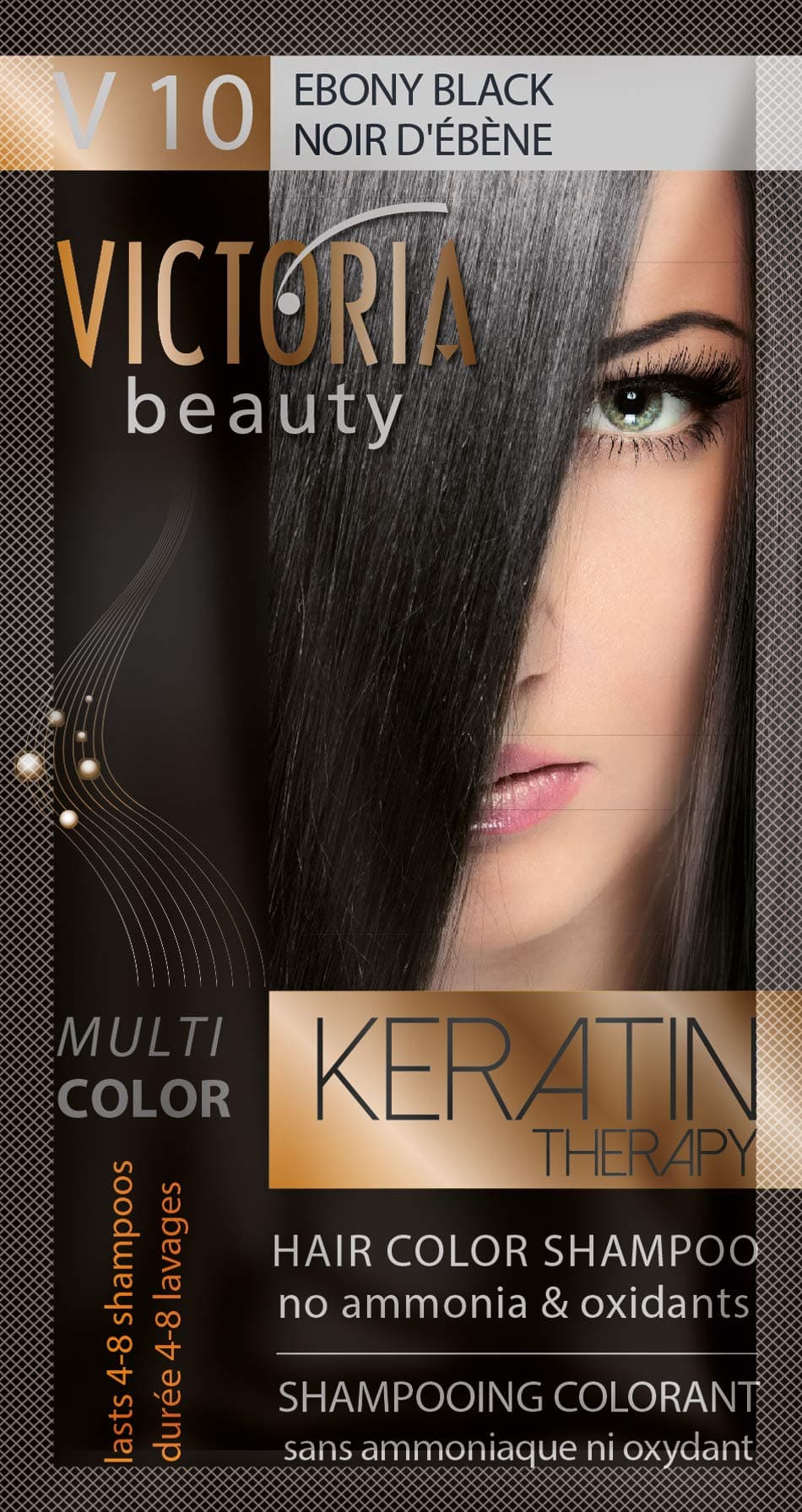 Victoria Beauty Keratin Therapy Hair Colour Shampoo – Temporary Hair Dye, Lasts 4 – 8 washes, Ammonia and Oxidant-Free, Pack of 6x40 ml (Ebony Black)