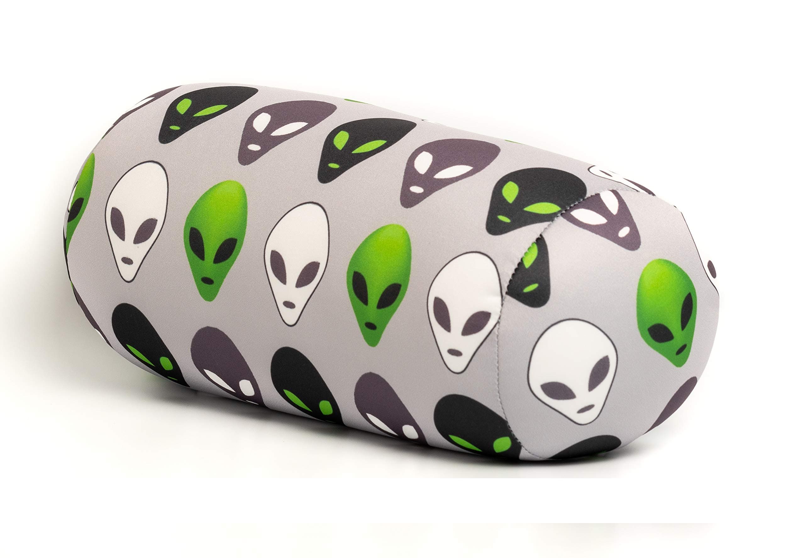 Mushy Microbead Squishy Roll Pillow Grey Alien Face Pattern