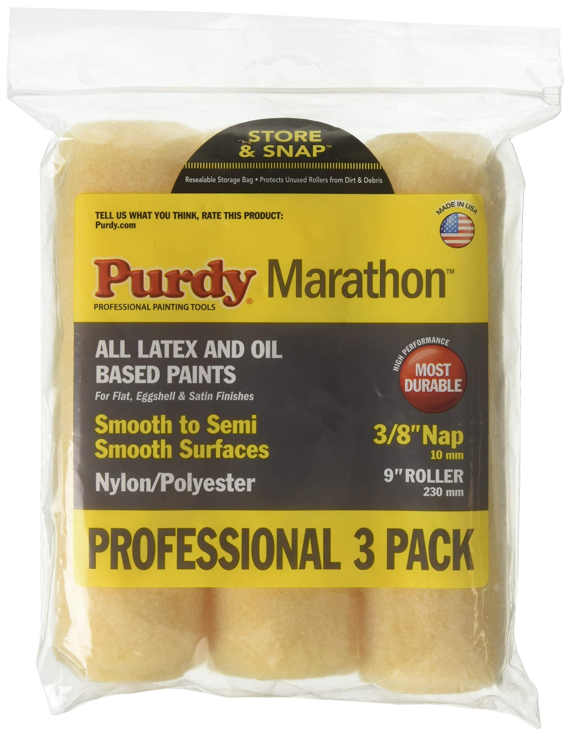 Purdy 14F861000 Marathon Nylon/Polyester 3/8" Nap Cover-3 pk, 9 X 3/8 inch, White