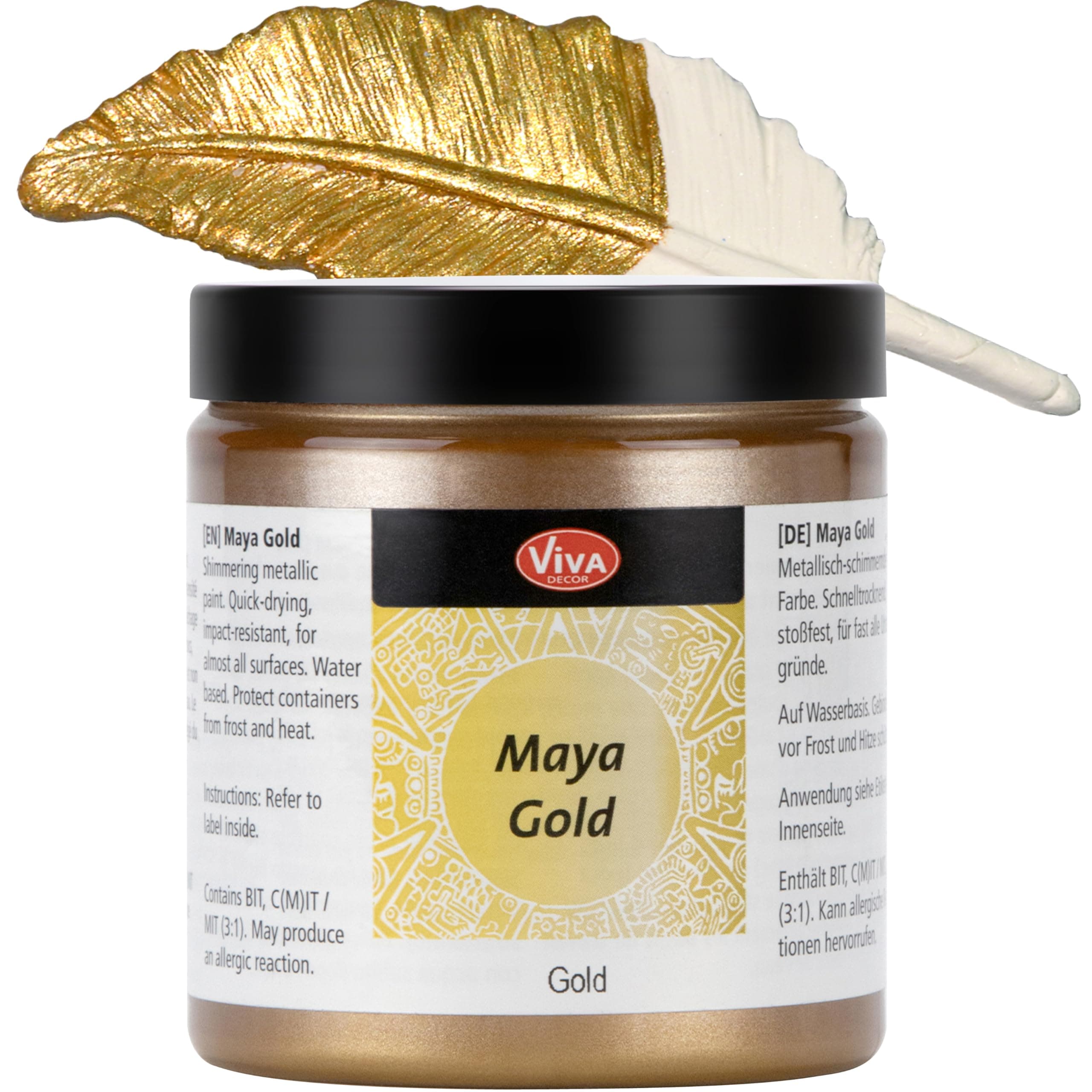 Viva Decor® Maya Gold (Gold, 250 ml) Shiny Metallic Colours for Crafts - Acrylic Paints Gold Metallic for Wood, Cardboard, Concrete, Paper, Canvas and Much More - Made in Germany