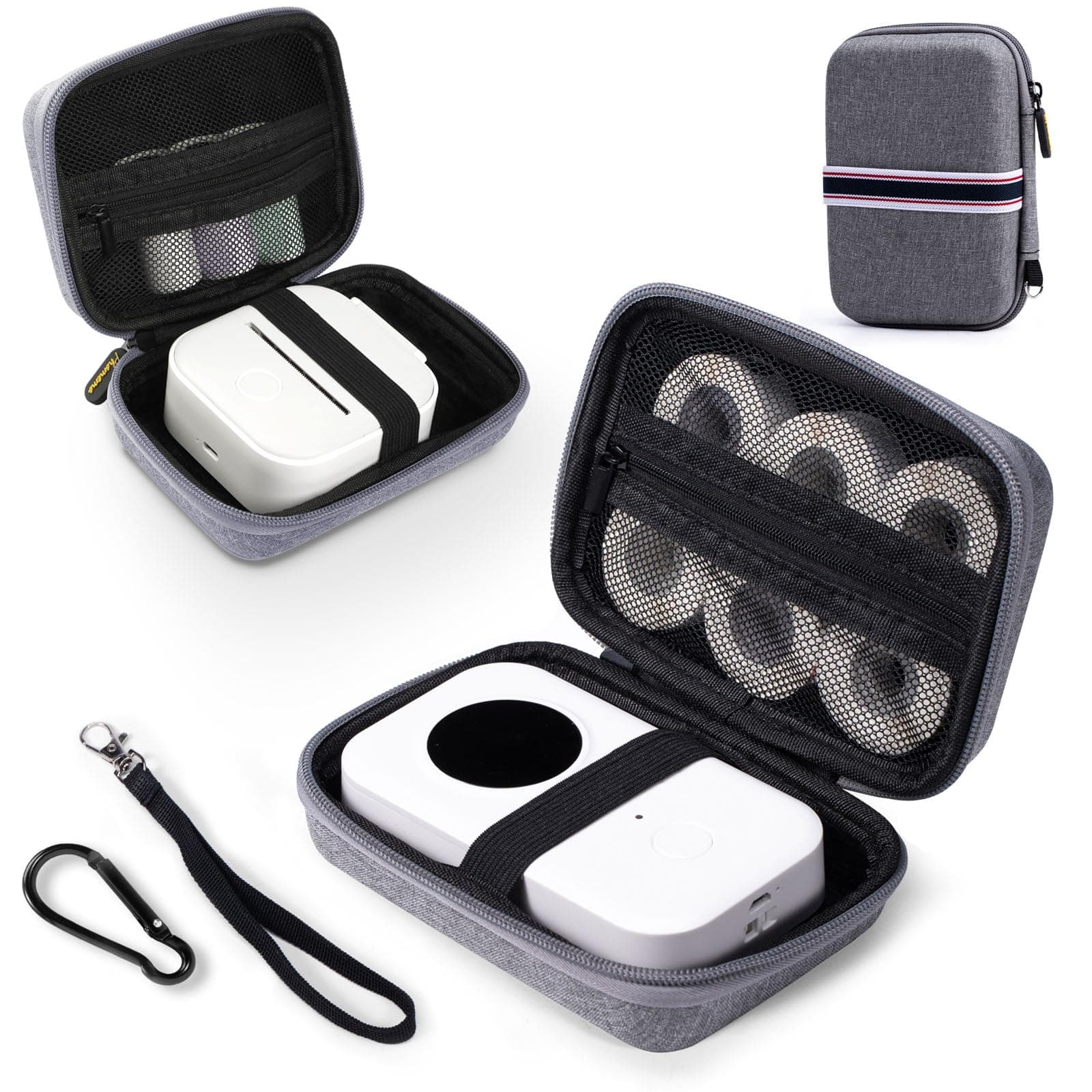 Memoking T02 Hard Storage Case - Compatible with Phomemo D30, SUPVAN E10, NIIMBOT D11, JADENS D110 and More, with Zipper Mesh Pocket, Waterproof Shockproof, Grey (Only Case)