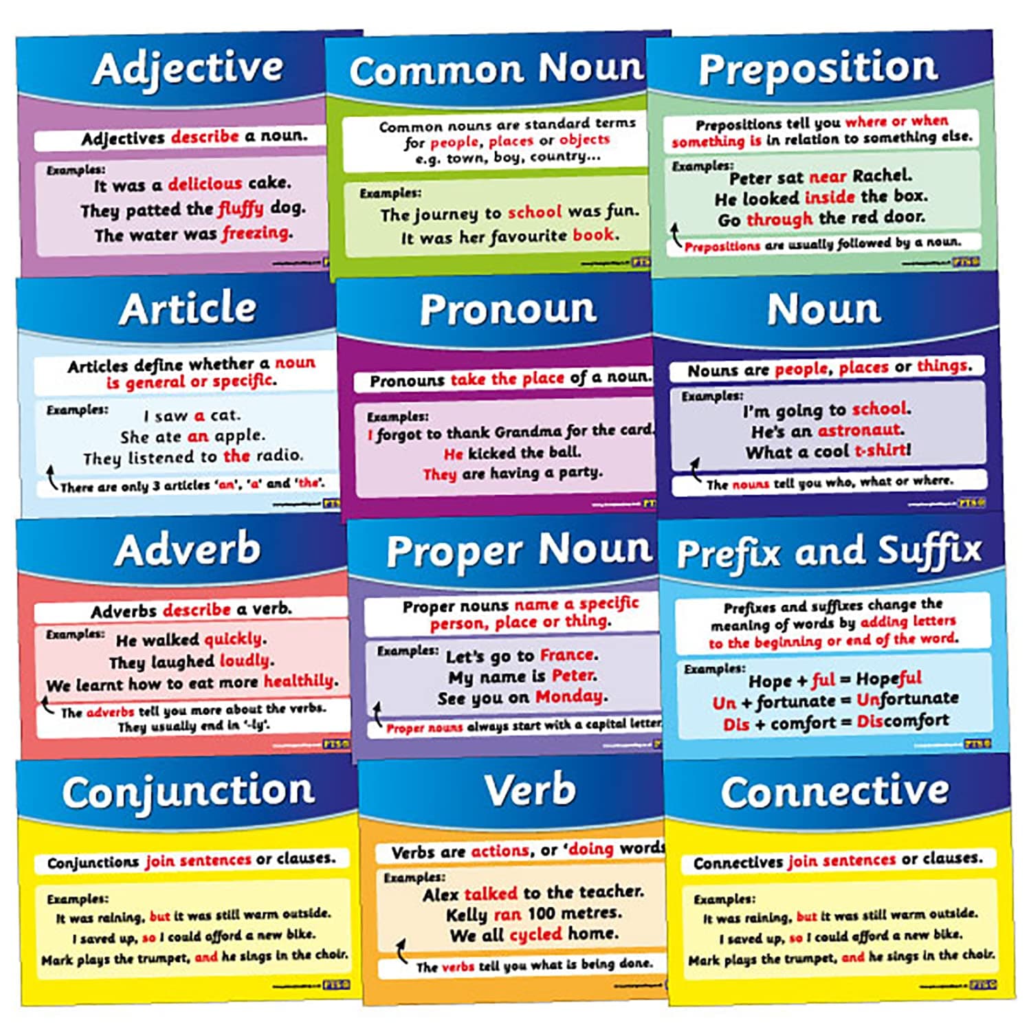 Primary Teaching Services Ltd 12 Mixed English Literacy Childrens Pupils Teachers Word Grammar Classroom Display Card Posters A4