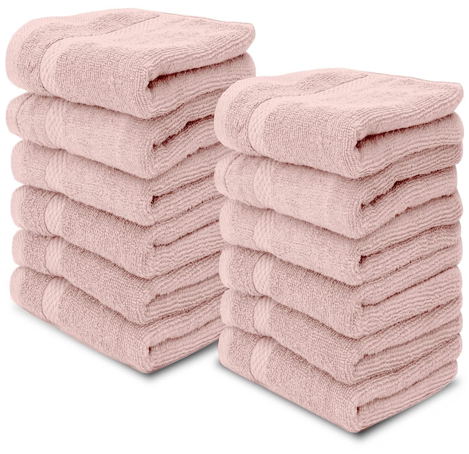 Luxury Cotton Washcloths 13x13 Inch - 650 GSM Turkish Cotton | Hotel, Spa, Bathroom Face Towel | 12 Pack, Pink