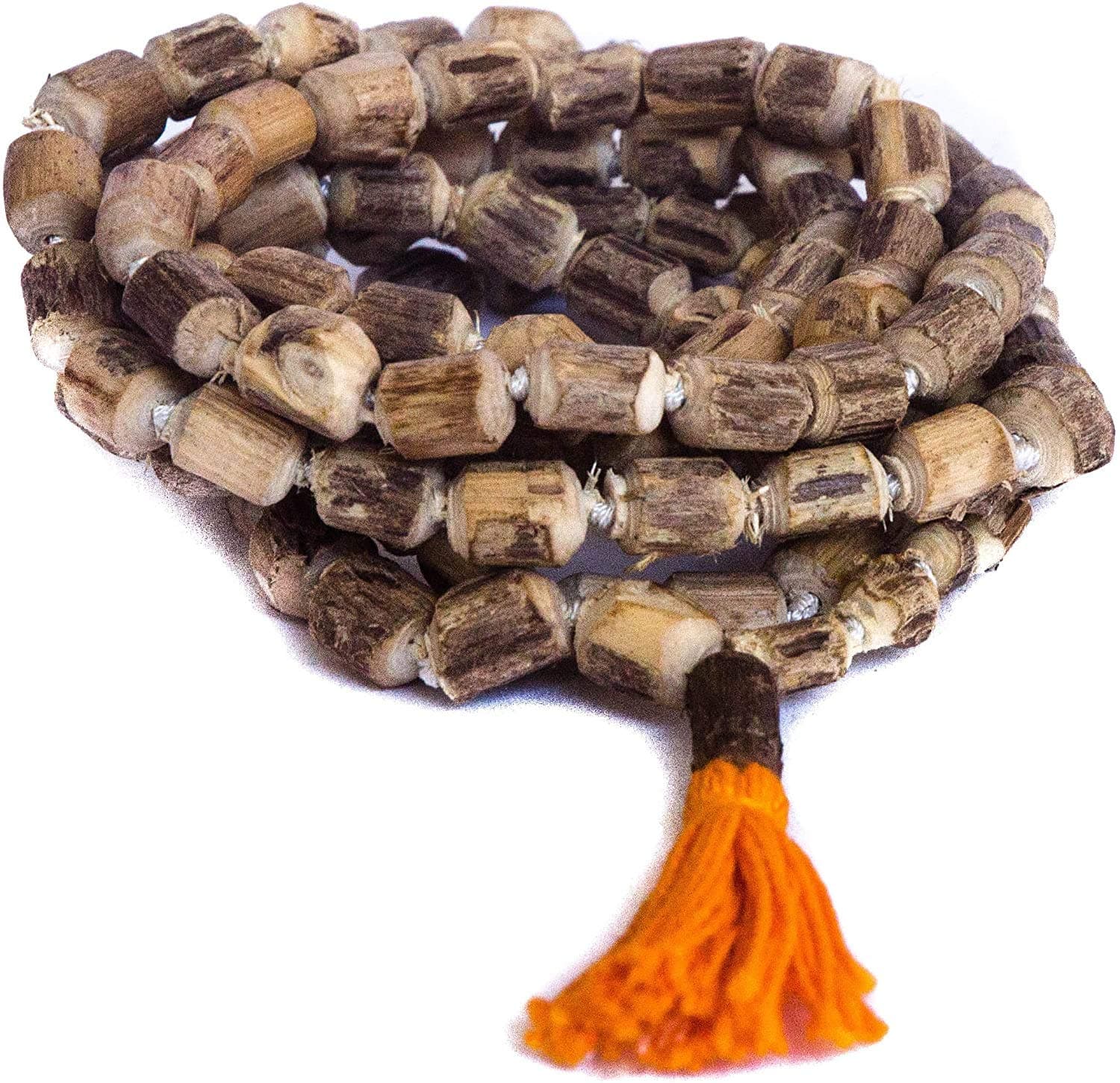 Basic Natural Rough Tulsi Mala with Gomukhi Japa Bag ~ BASIL PRAYER BEADS Japa Mala Tulsi Japa Large Beads for Chanting Hand Knotted KARMA Necklace Hindu Tibetan Buddhist Rosary BLESSED ENERGIZED