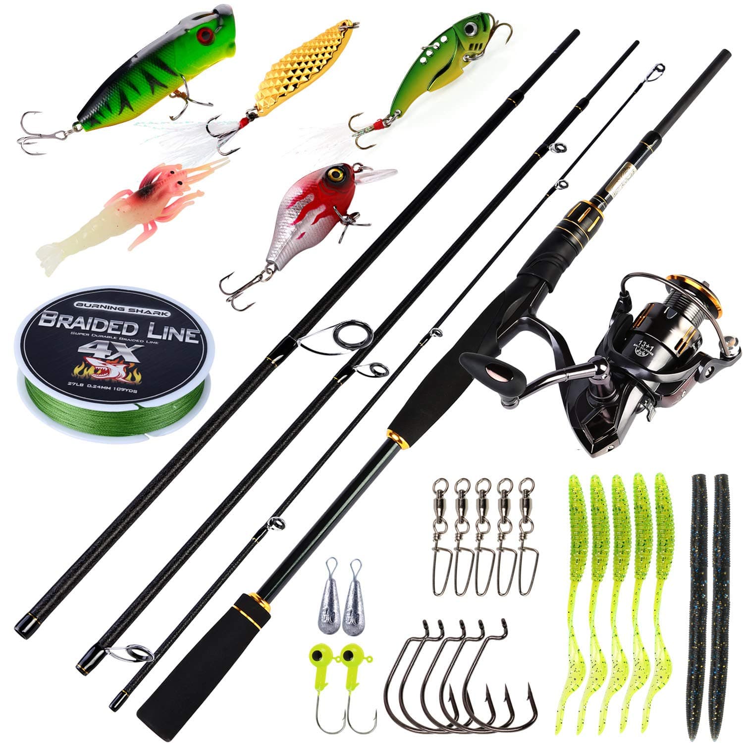 Fishing Rod and Reel Combo,4 Piece Ultra Light Fishing Combos, Travel Fishing Poles and Reel Combos for Freshwater Fishing with Packaging Box - 6'6"Spinning Rod+2000 Reel+Full Kit