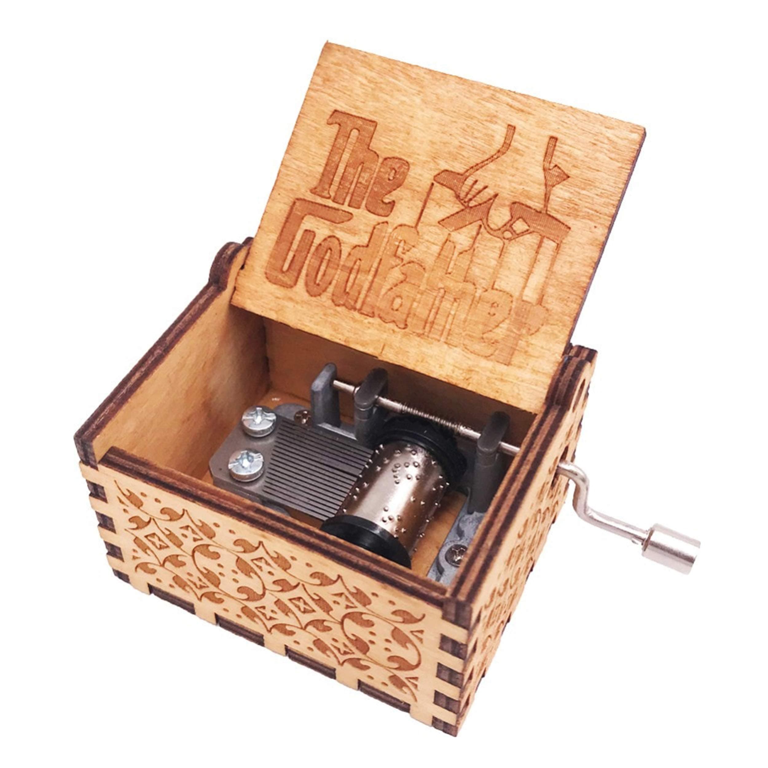 Bigaxi The Godfather Hand Cranked Collectable Engraved Wooden Music Box