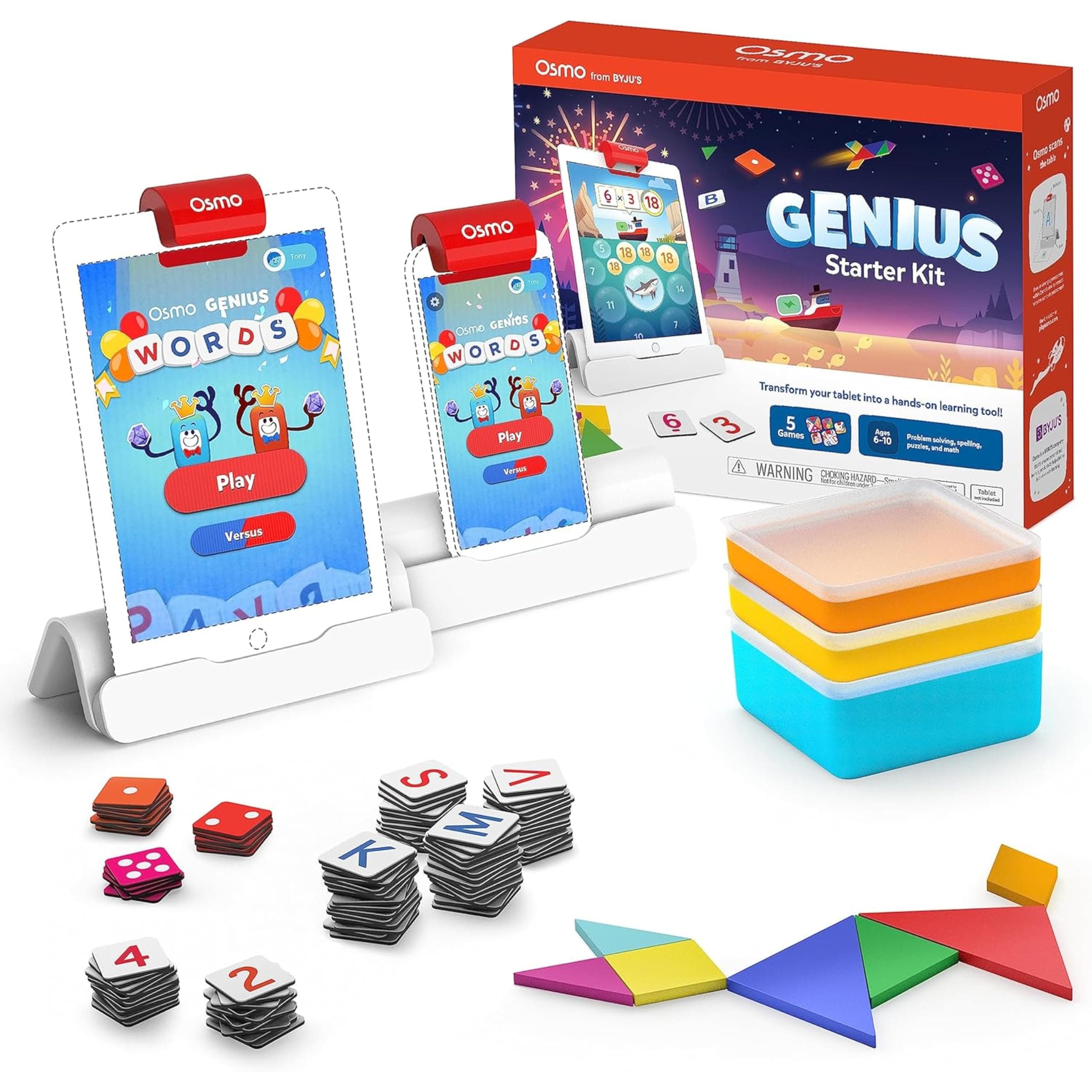 - Osmo - Genius Starter Kit for iPad - Includes 5 Games (Latest Version) - Ages 6-10 - Math, Spelling & STEM - Educational Toy for Boys & Girls (Base Included)