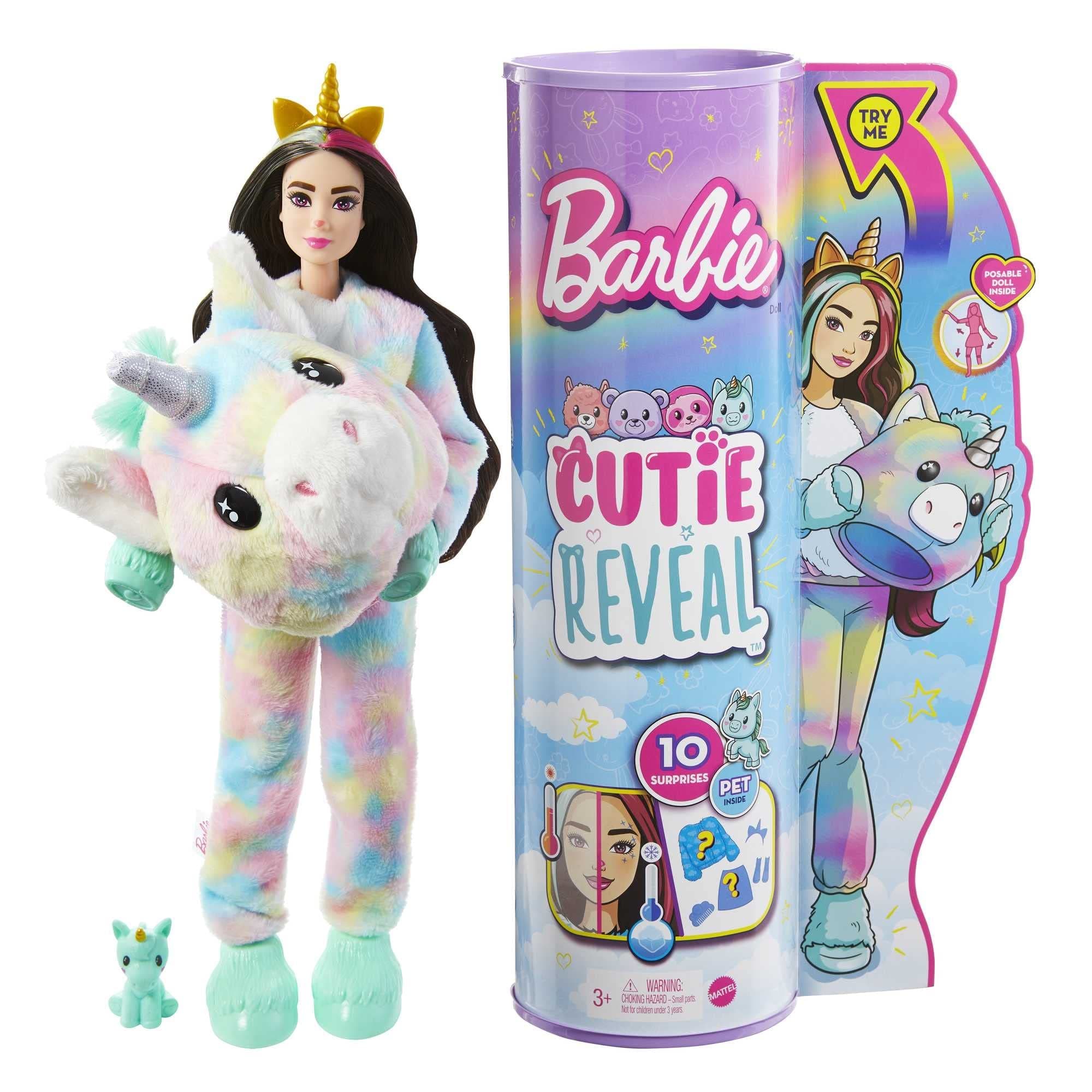 Cutie Reveal Doll, Fantasy Series Unicorn Plush Costume, 10 Surprises Including Mini Pet & Color Change