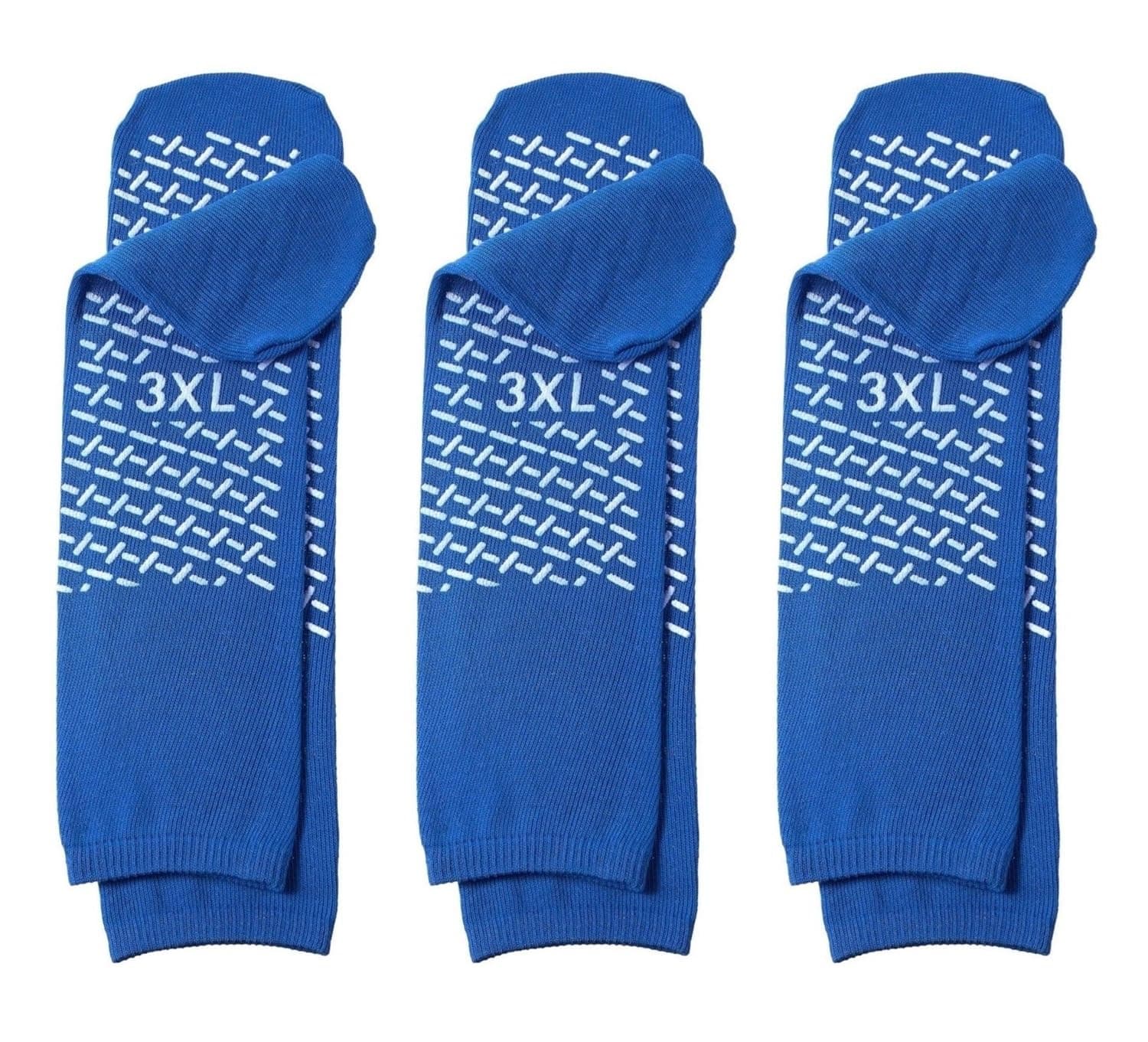 Single Tread Non-Skid XXX-Large (3XL) Bariatric Comfort Safety Socks Blue (3 Pairs)