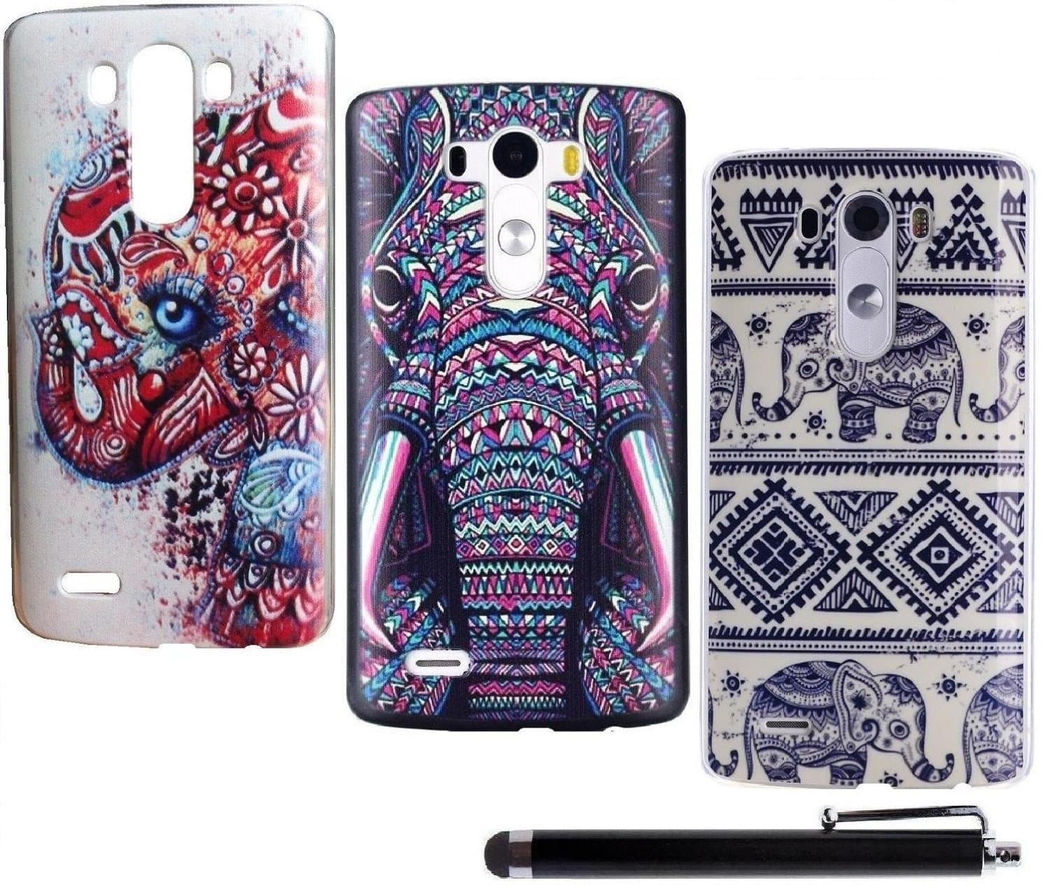 LG G4 Case Cover, Llamamia Set of 3 Elephant Pattern PC Case Cover Protector for LG G4 (2015) + Stylus Pen